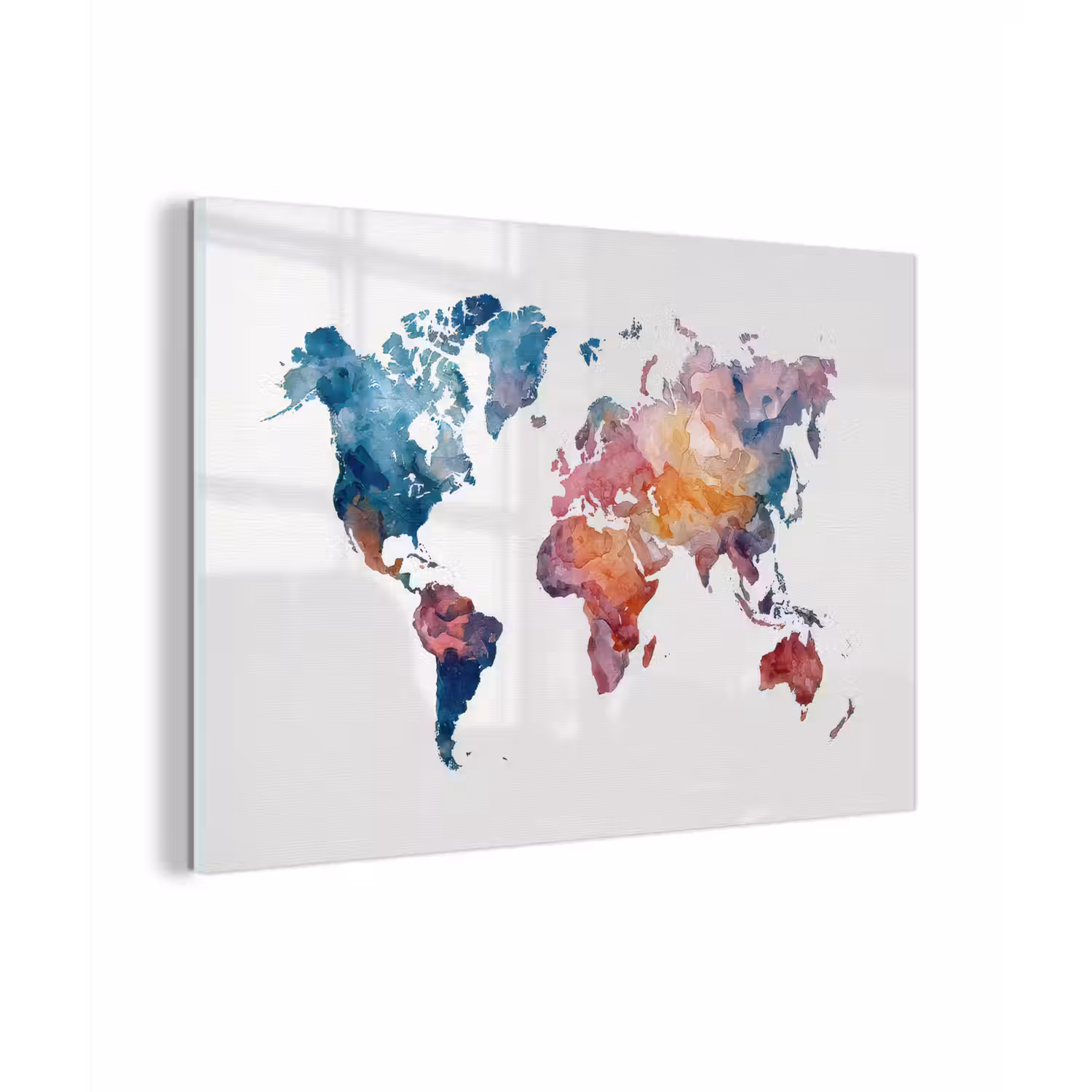 Waterverf - Blauw - Geschilderd - Wereldkaart plexiglas 5mm klein -zzzproduct_nieuw