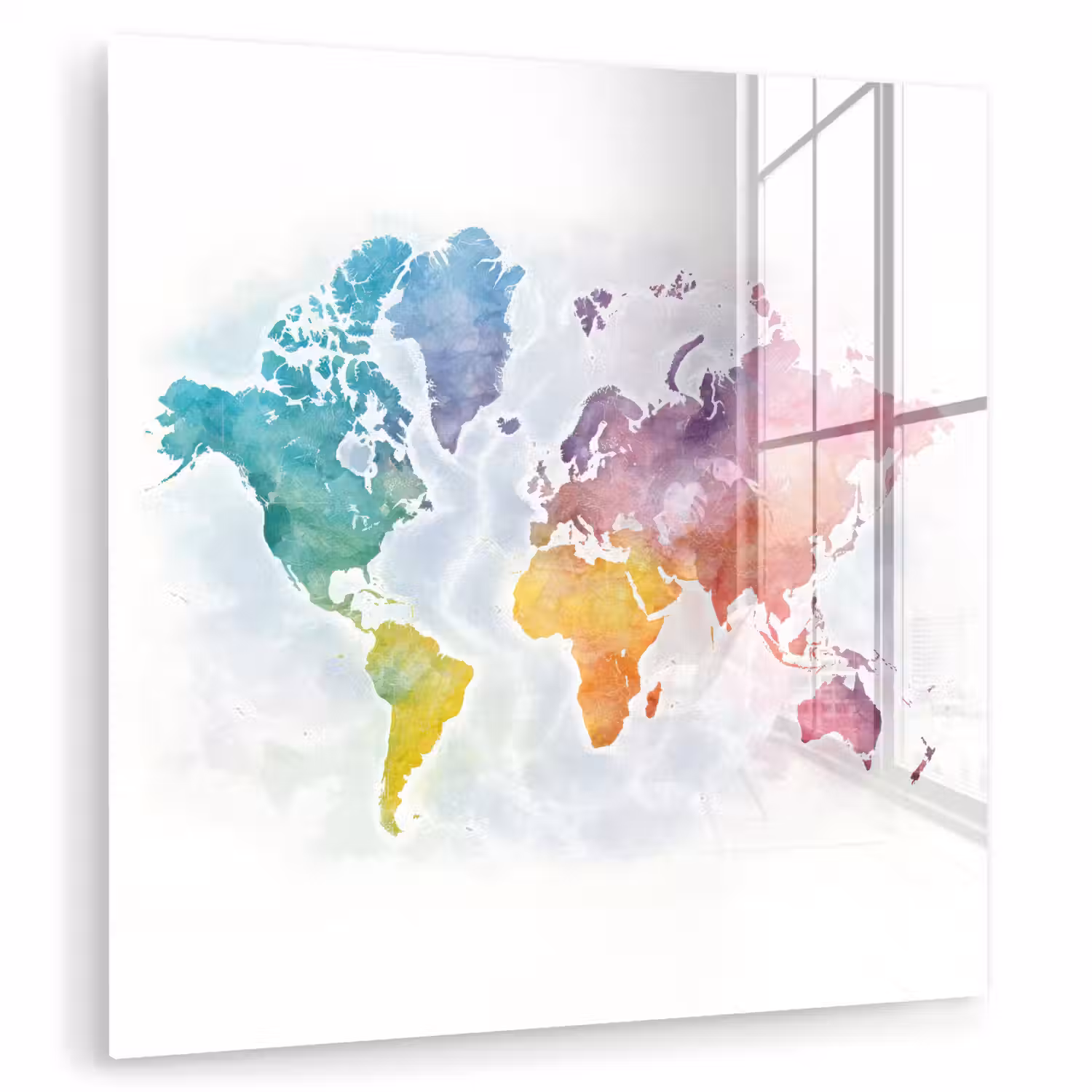 Waterverf - Wereldkaart - Continenten plexiglas 5mm klein -zzzproduct_nieuw