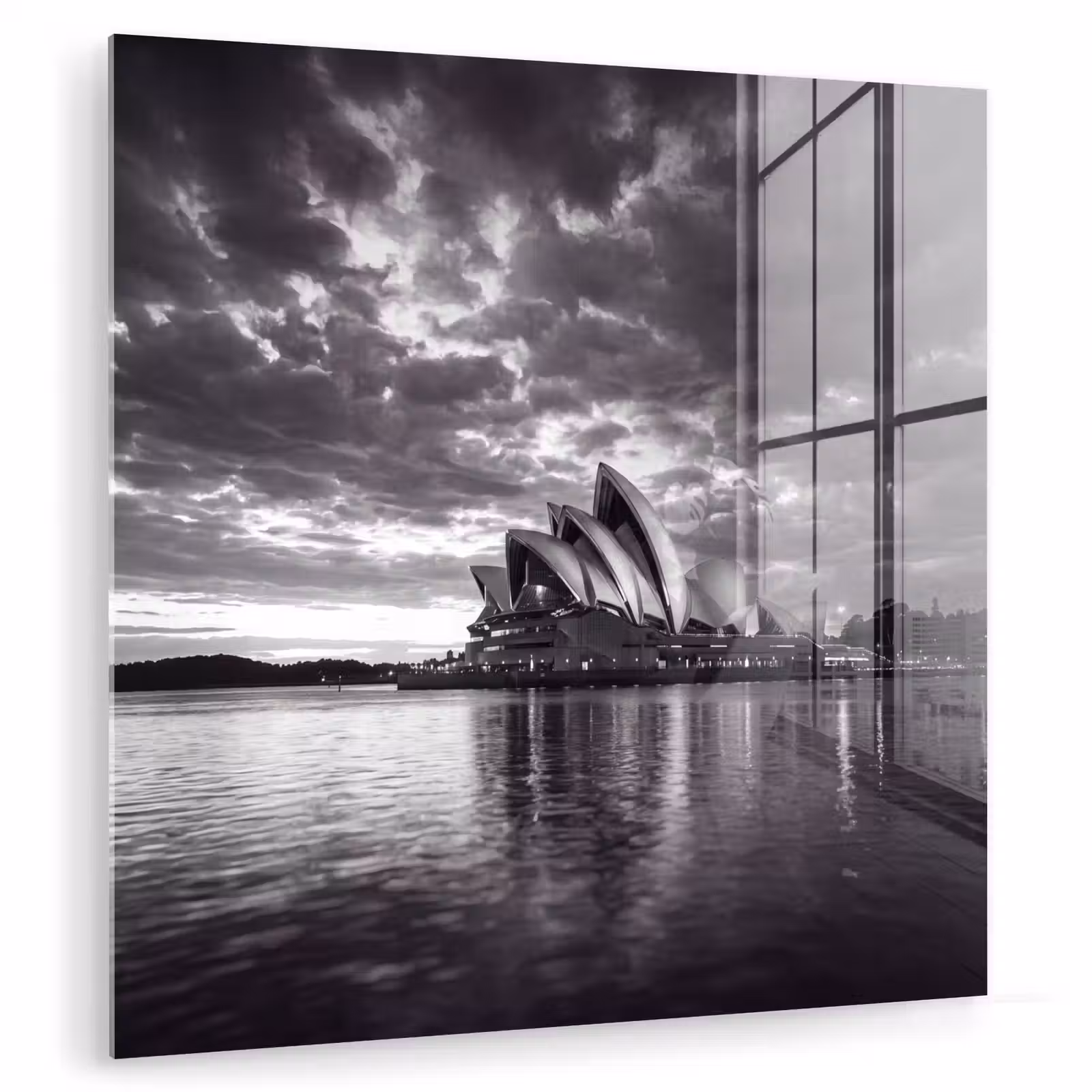 Glasbild - Architektur – Wasser – Stadt – Modern – Schwarz-Weiß - Architectuur - Water - Stad - Modern - Zwart-wit plexiglas 5mm klein