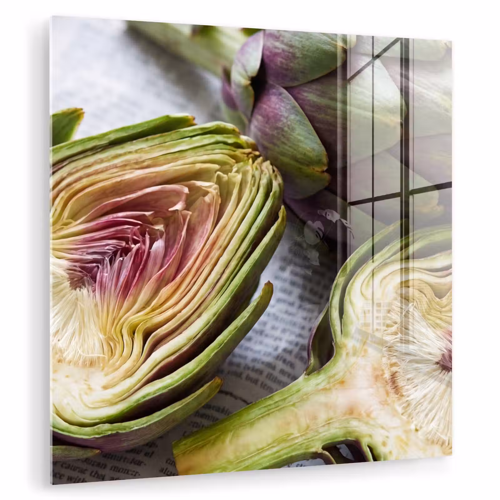 Glasbild - Artischocke – aufgeschnitten – Essen - Artisjok - Doorgesneden - Eten plexiglas 5mm klein