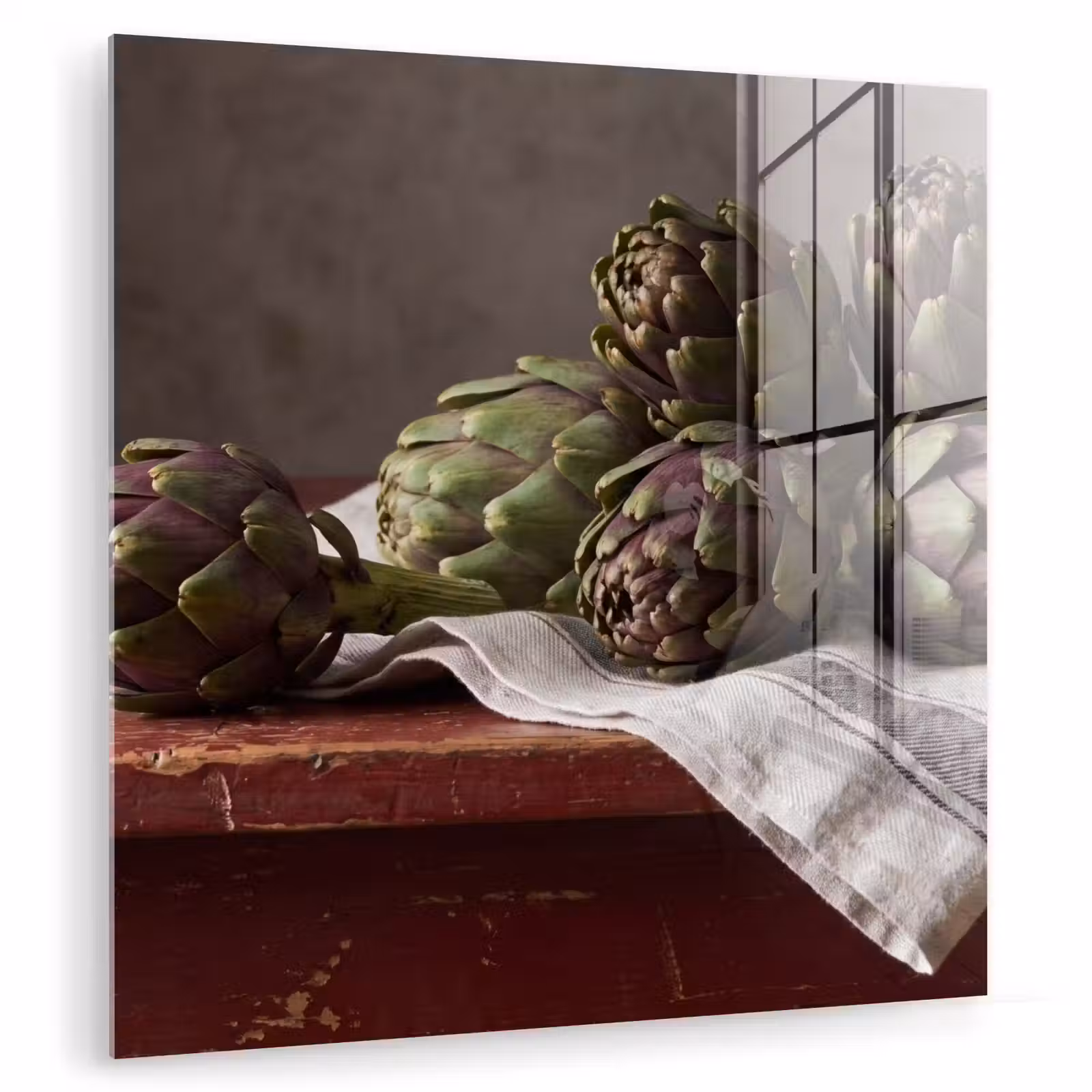 Glasbild - Artischocke – Essen – Rustikal - Artisjok - Eten - Rustiek plexiglas 5mm klein