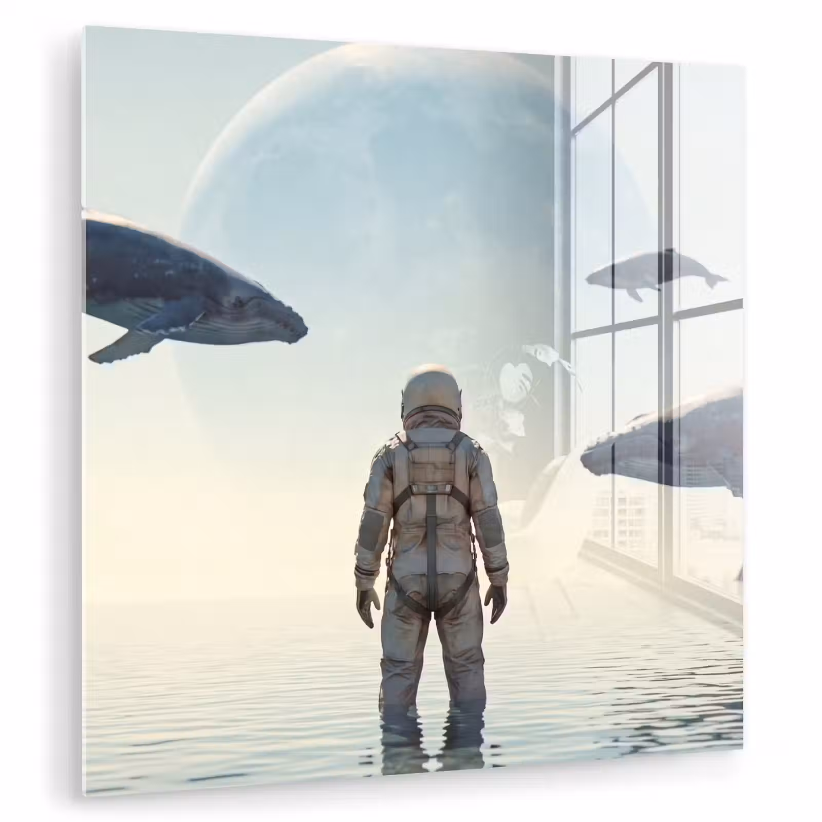 Glasbild - Astronaut – Wal – Fantasie - Ruimtevaarder - Walvis - Fantasie plexiglas 5mm klein