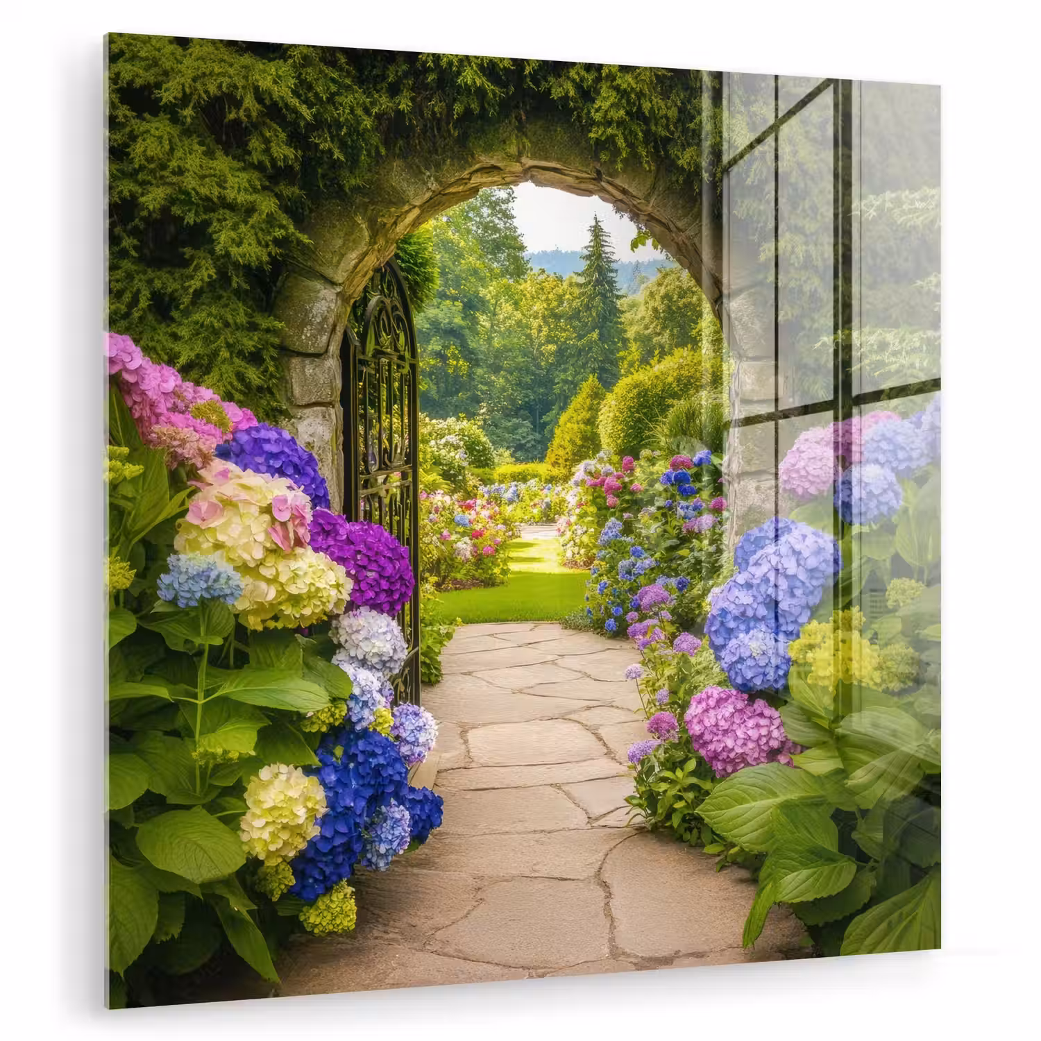 Doorkijk - Poort - Hortensia - Bloementuin plexiglas 5mm klein -zzzproduct_nieuw