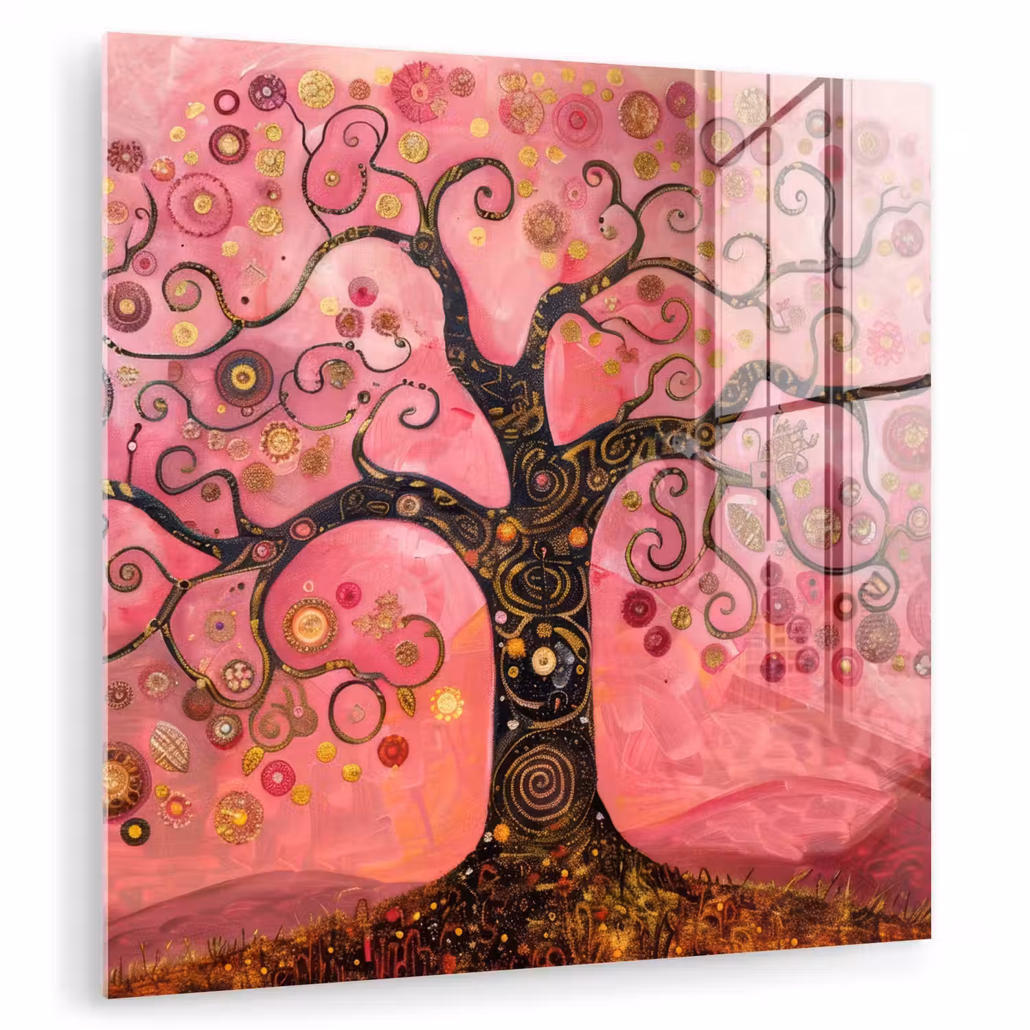 Boom - Levensboom - Roze - Goud plexiglas 5mm klein -zzzproduct_nieuw