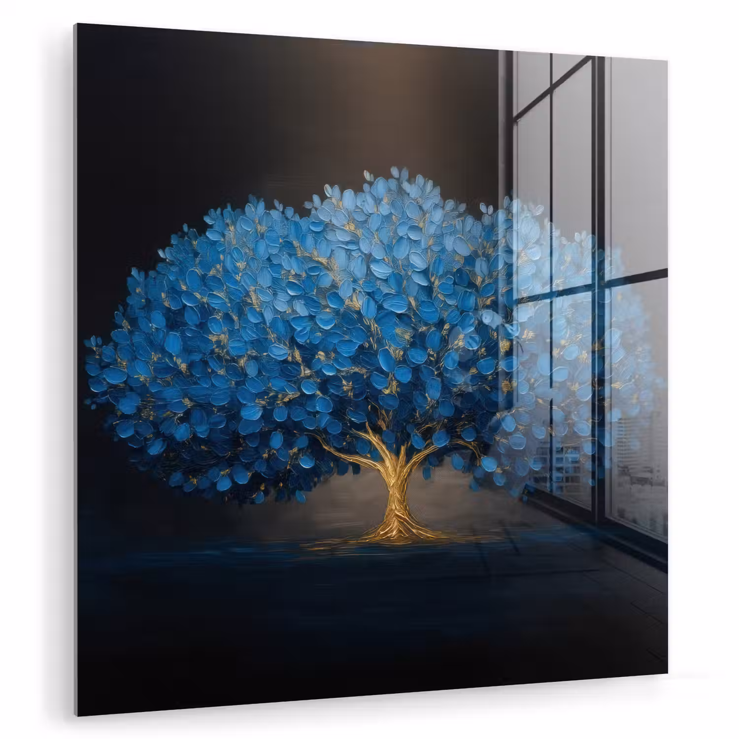 Boom - Blauw - Bladeren - Penseelstreken plexiglas 5mm klein -zzzproduct_nieuw