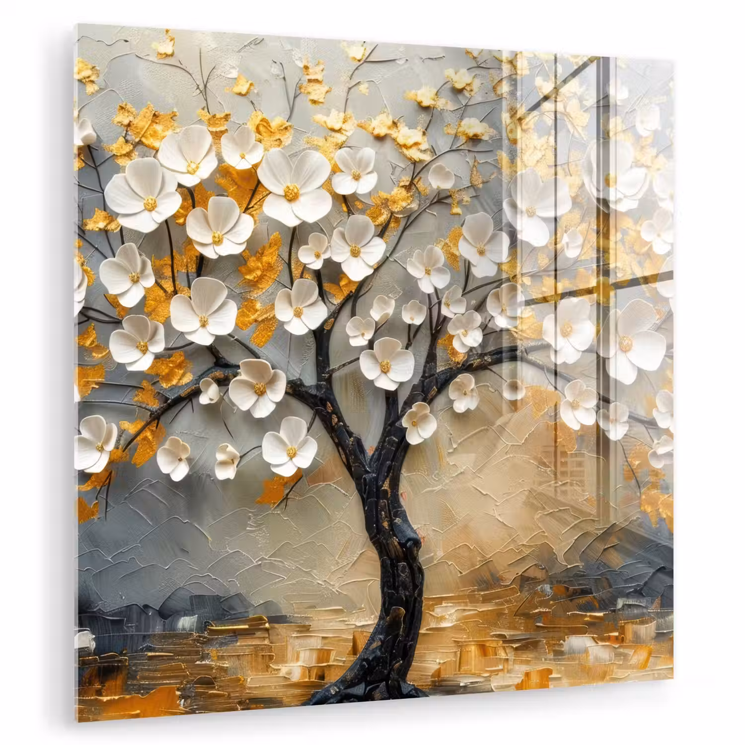 Boom - Bloemen - Goud - Beige plexiglas 5mm klein -zzzproduct_nieuw