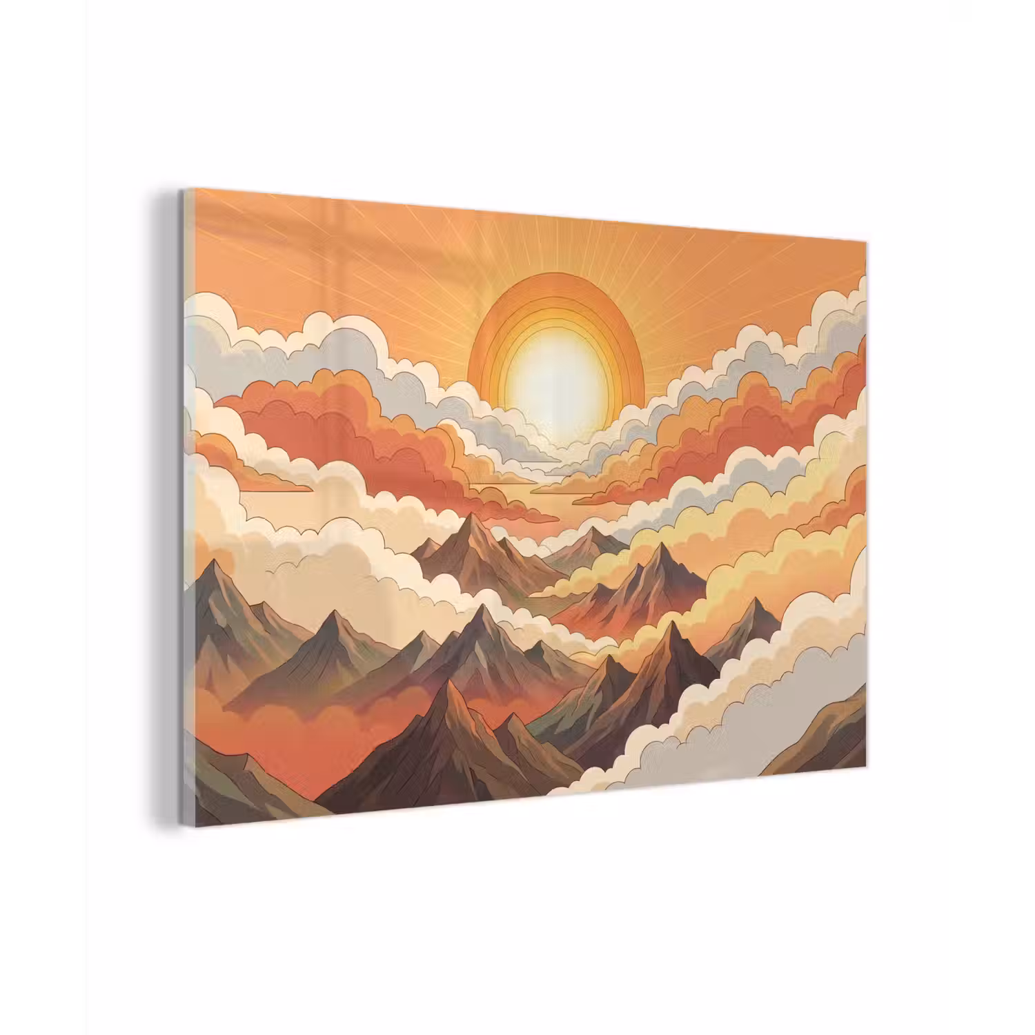 Bergen - Wolken - Natuur - Zonsopgang - Oranje plexiglas 5mm klein -zzzproduct_nieuw