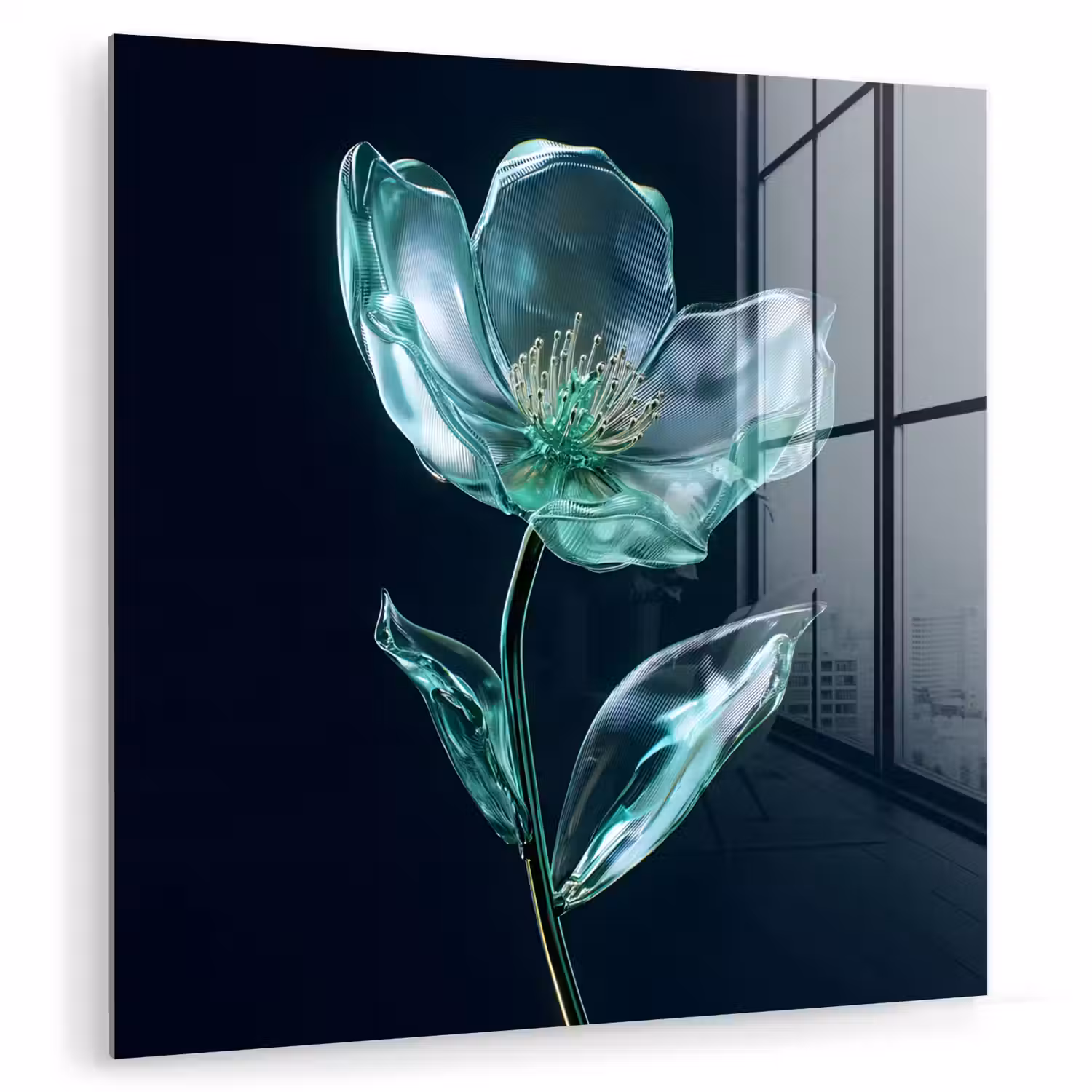 Bladeren - Bloem - Glazen - Donkerblauw plexiglas 5mm klein -zzzproduct_nieuw