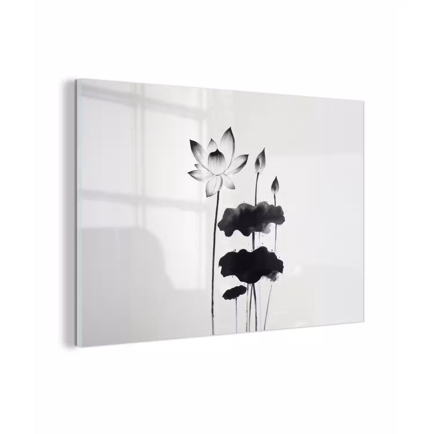Bladeren - Zwart - Lotusbloem - Minimalitisch plexiglas 5mm klein -zzzproduct_nieuw