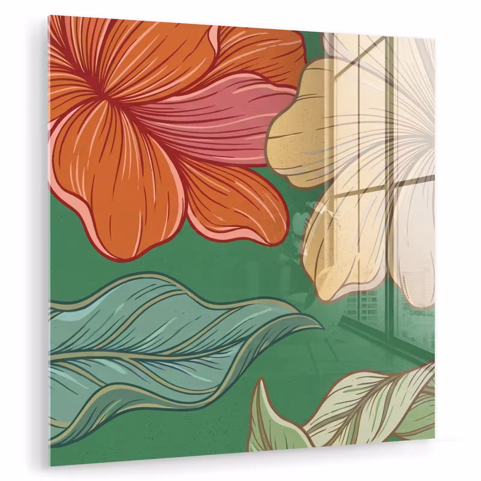 Glasbild - Blumen – Grün – Illustration - Bloemen - Groen - Illustratie plexiglas 5mm klein