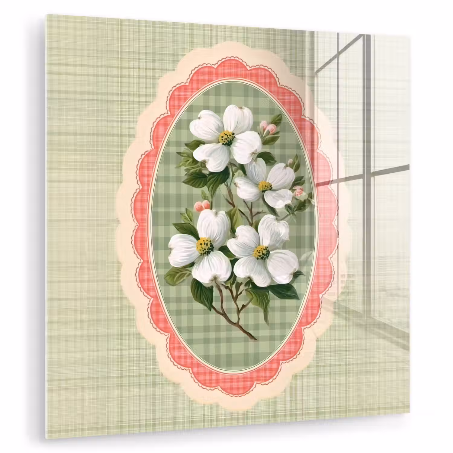 Bloemen - Illustratie - Geruit - Groen plexiglas 5mm klein -zzzproduct_nieuw