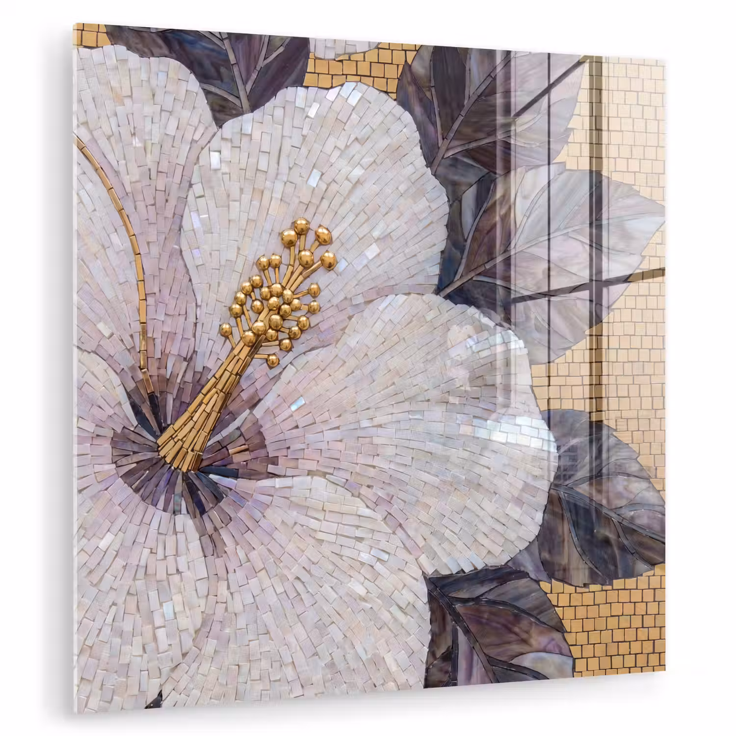 Bloemen - Mozaïek - Kunst - Modern - Goud plexiglas 5mm klein -zzzproduct_nieuw
