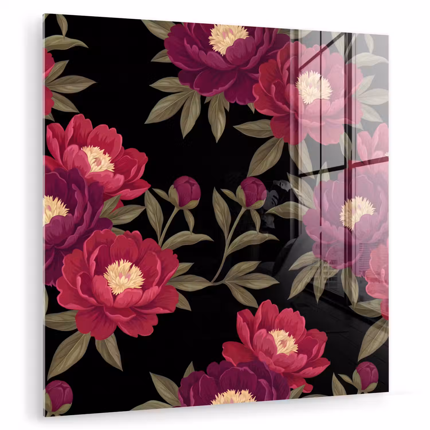 Bloemen - Patroon - Botanisch - Rood - Zwart plexiglas 5mm klein -zzzproduct_nieuw