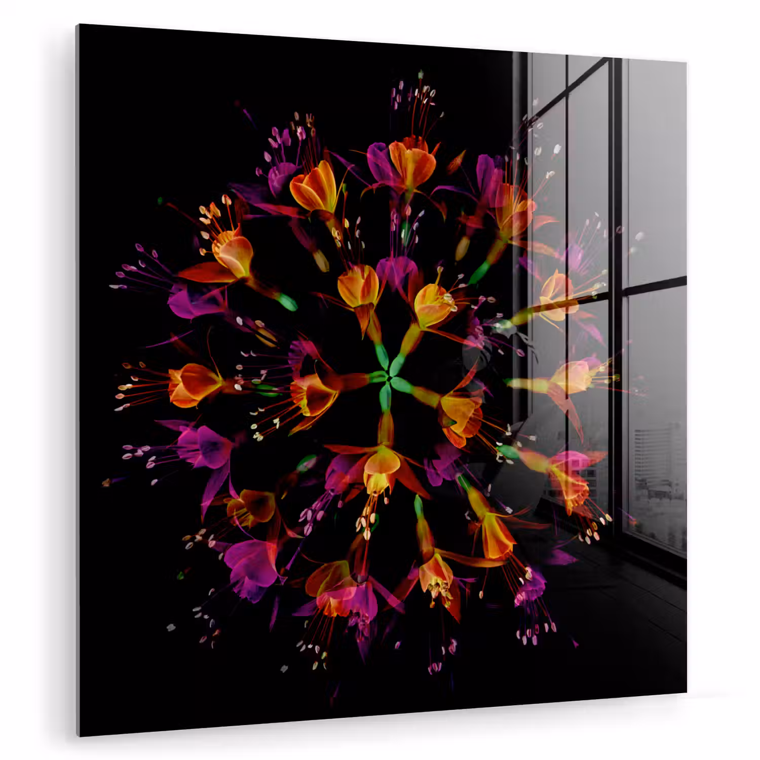 Bloemen - Oranje - Roze - Zwart plexiglas 5mm klein -zzzproduct_nieuw