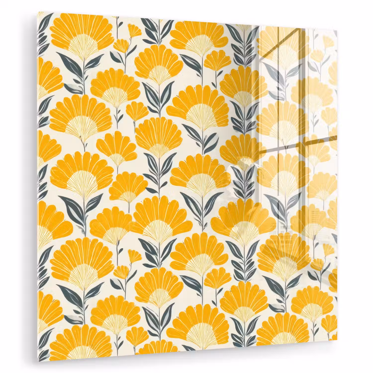 Bloemen - Retro - Botanisch - Okergeel - Grijs plexiglas 5mm klein 11 -zzzproduct_nieuw
