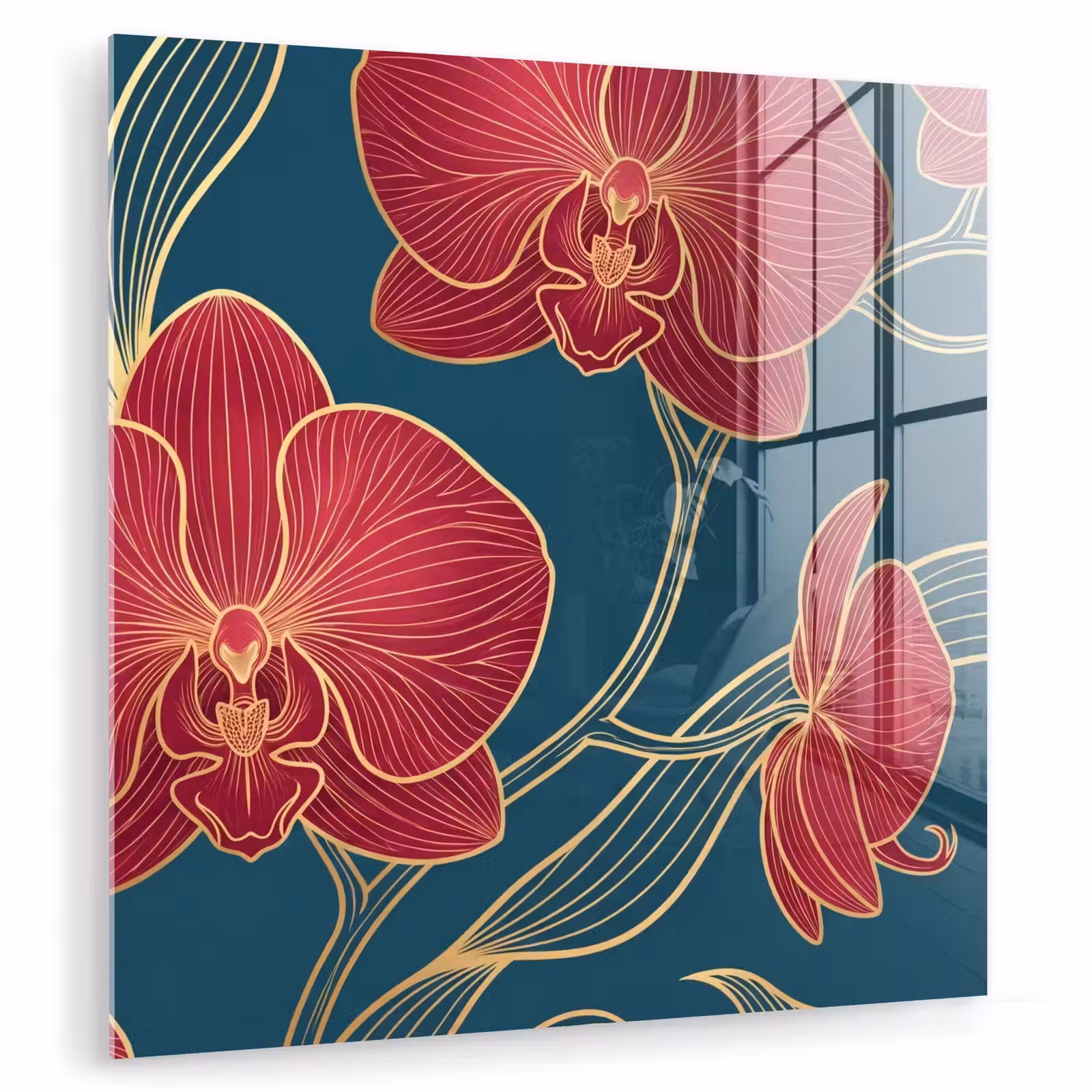 Glasbild - Blumen – Rot – Gold - Bloemen - Rood - Goud plexiglas 5mm klein