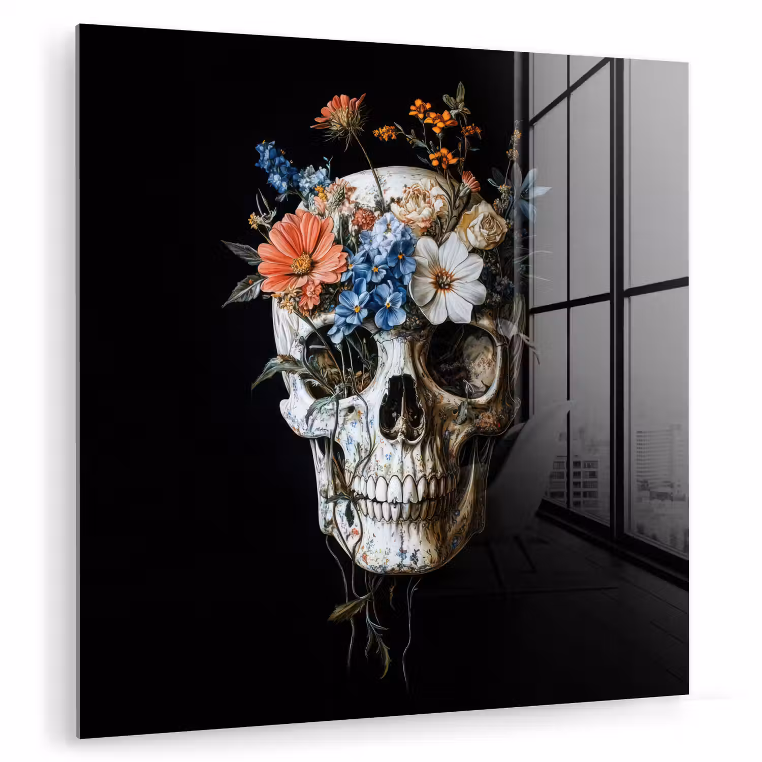 Bloemen - Schedel - Kleurrijk plexiglas 5mm klein -zzzproduct_nieuw