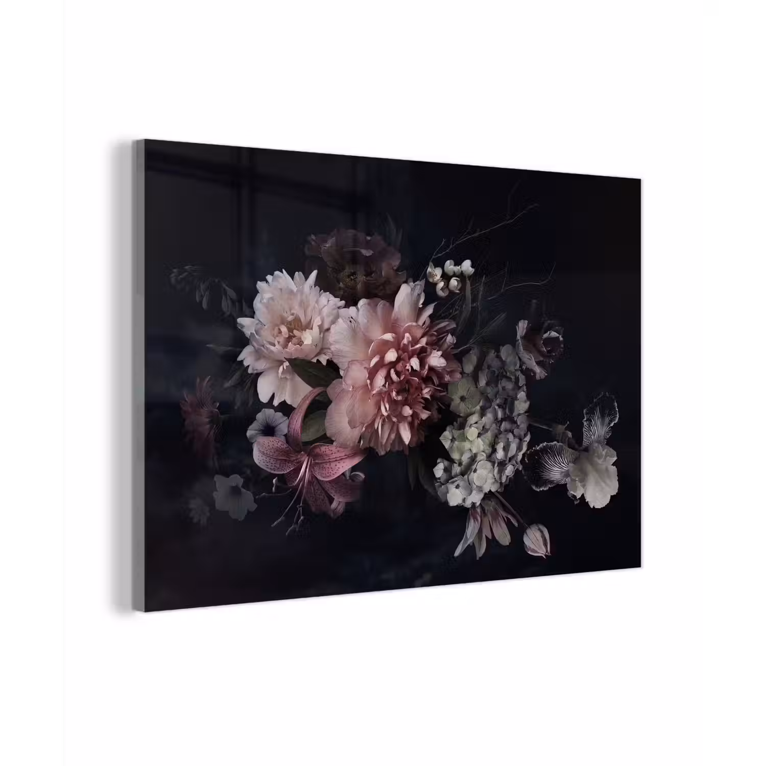 Bloemen - Vintage - Pastel - Zwart - Boeket plexiglas 5mm klein -zzzproduct_nieuw