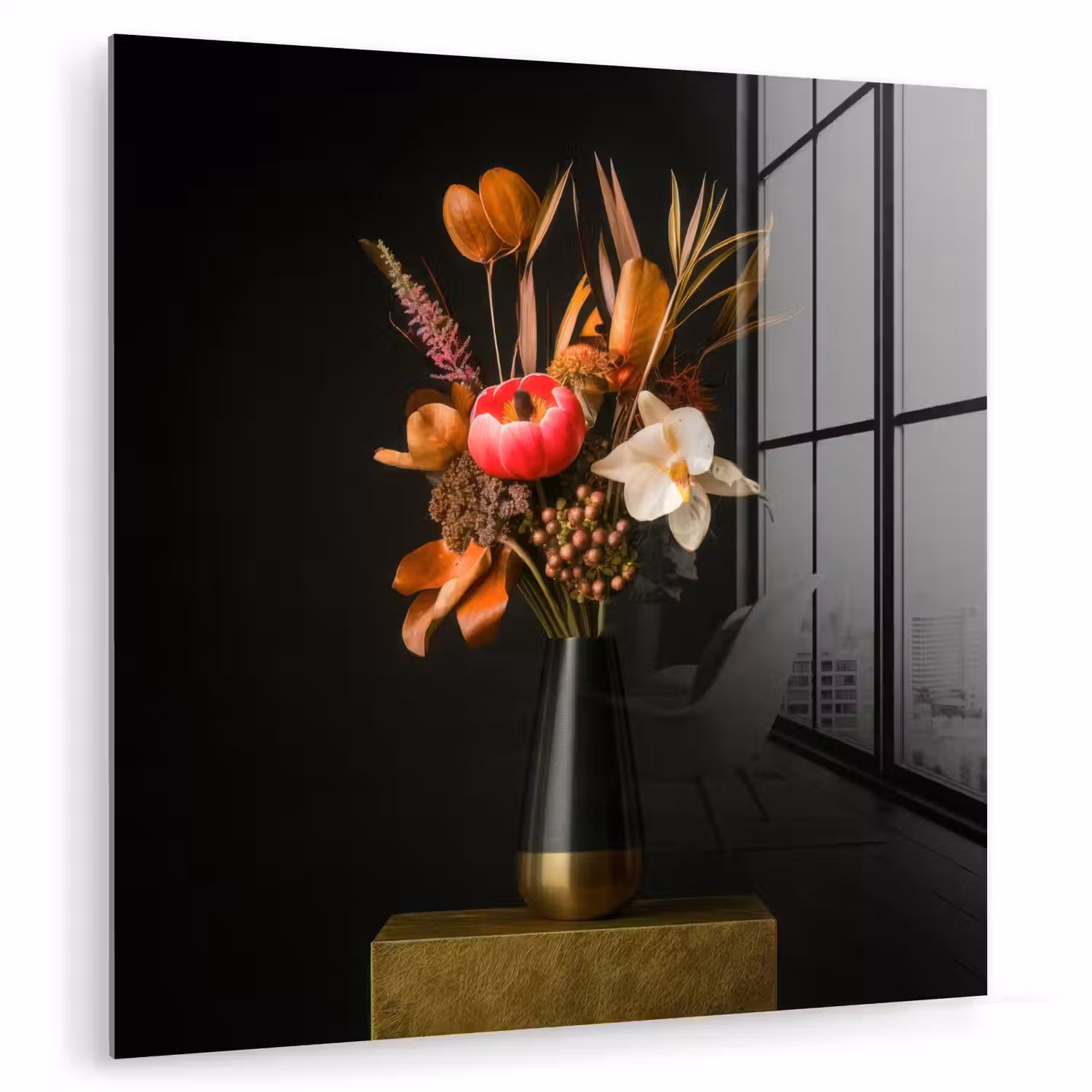 Boeket - Oranje - Gouden - vaas plexiglas 5mm klein -zzzproduct_nieuw