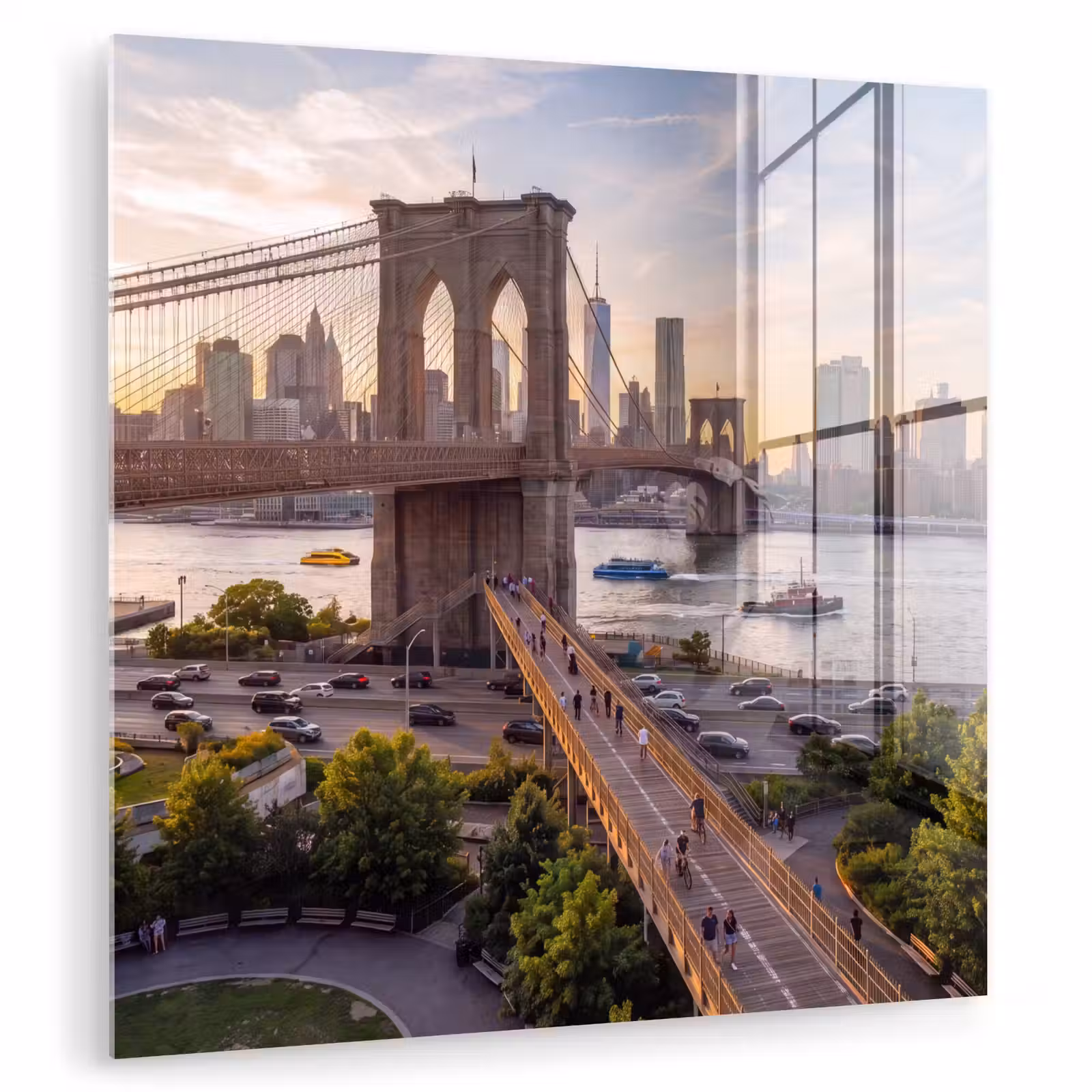 Glasbild - Brücke – Fluss – Stadt – Sonnenuntergang – Architektur - Brug - Rivier - Stad - Zonsondergang - Architectuur plexiglas 5mm klein