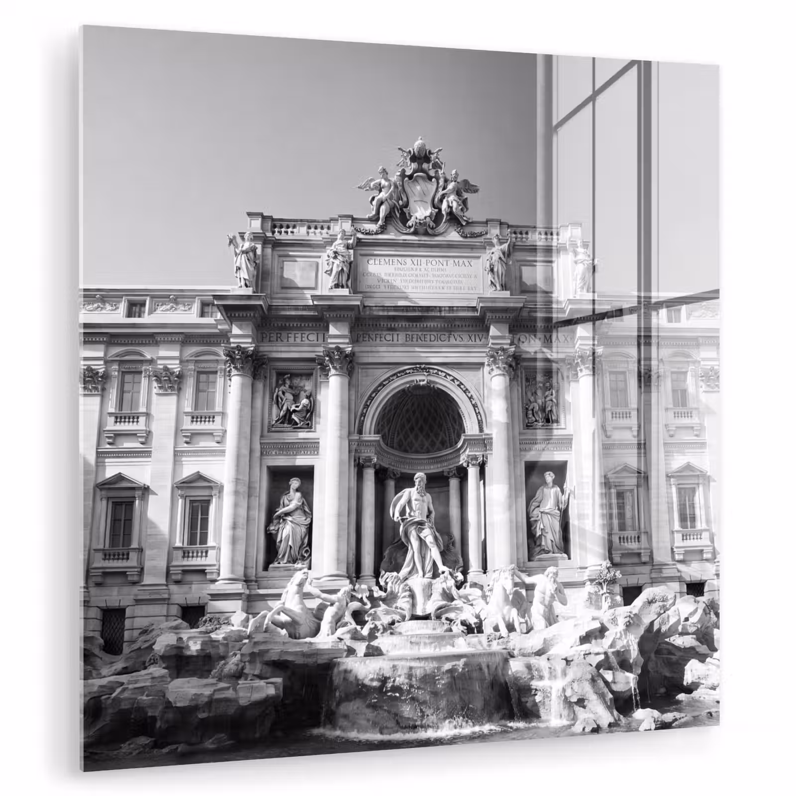 Glasbild - Brunnen – Skulpturen – Architektur – Schwarz-Weiß - Fontein - Beelden - Architectuur - Zwart-wit plexiglas 5mm klein