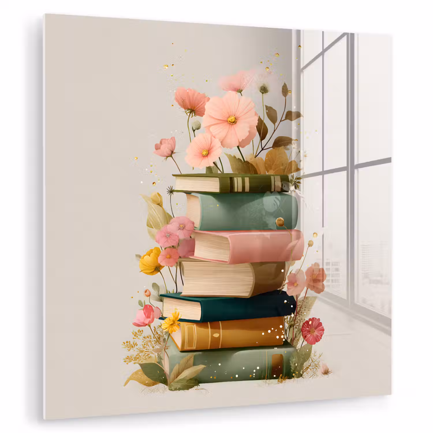 Boeken - Stapel - Bloemen - Kleurrijk plexiglas 5mm klein -zzzproduct_nieuw