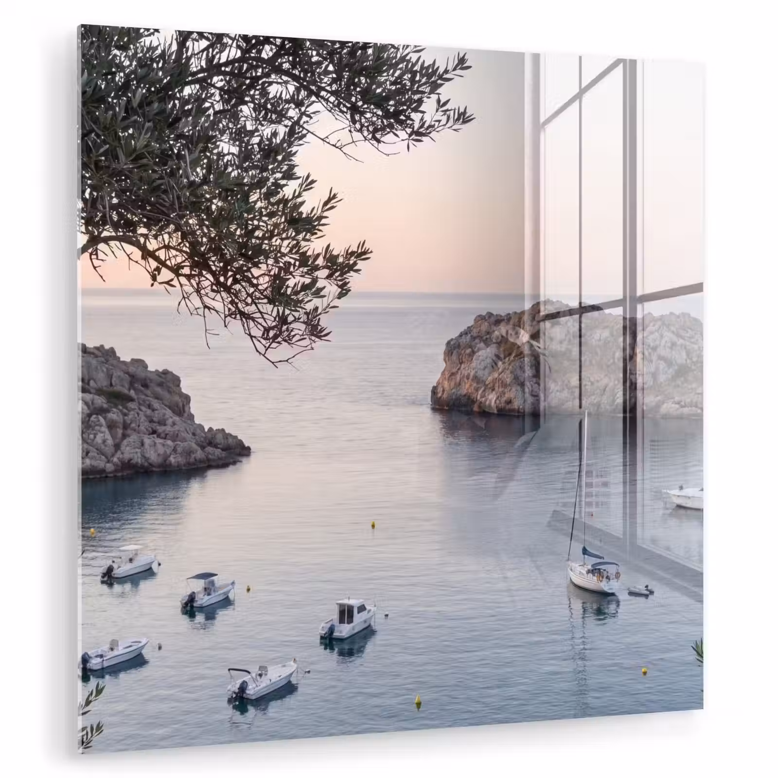 Glasbild - Bucht – Boote – Sonnenuntergang - Baai - boten - zonsondergang plexiglas 5mm klein