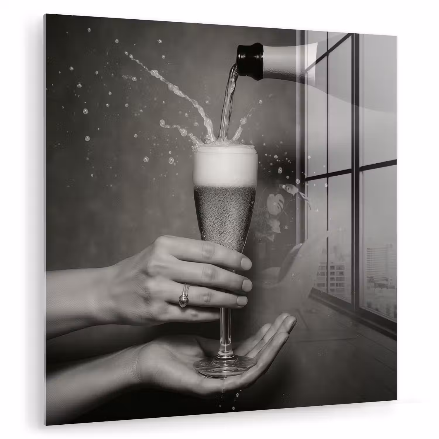 Champagnefles - Glas - Minimalistisch - Spetters plexiglas 5mm klein -zzzproduct_nieuw