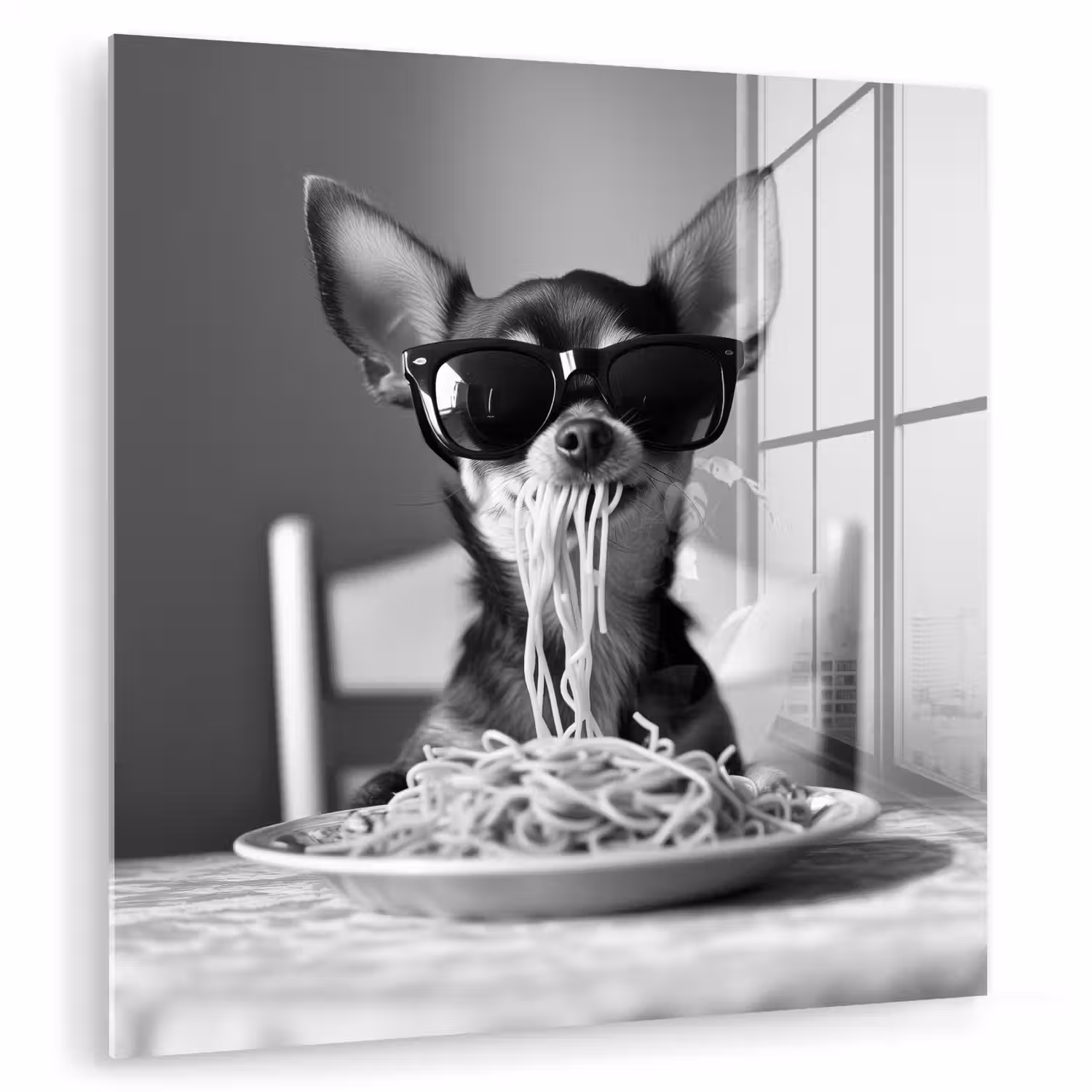 Chihuahua - Hond - Zonnebril - Humoristisch - Zwart - Wit - Spaghetti plexiglas 5mm klein -zzzproduct_nieuw
