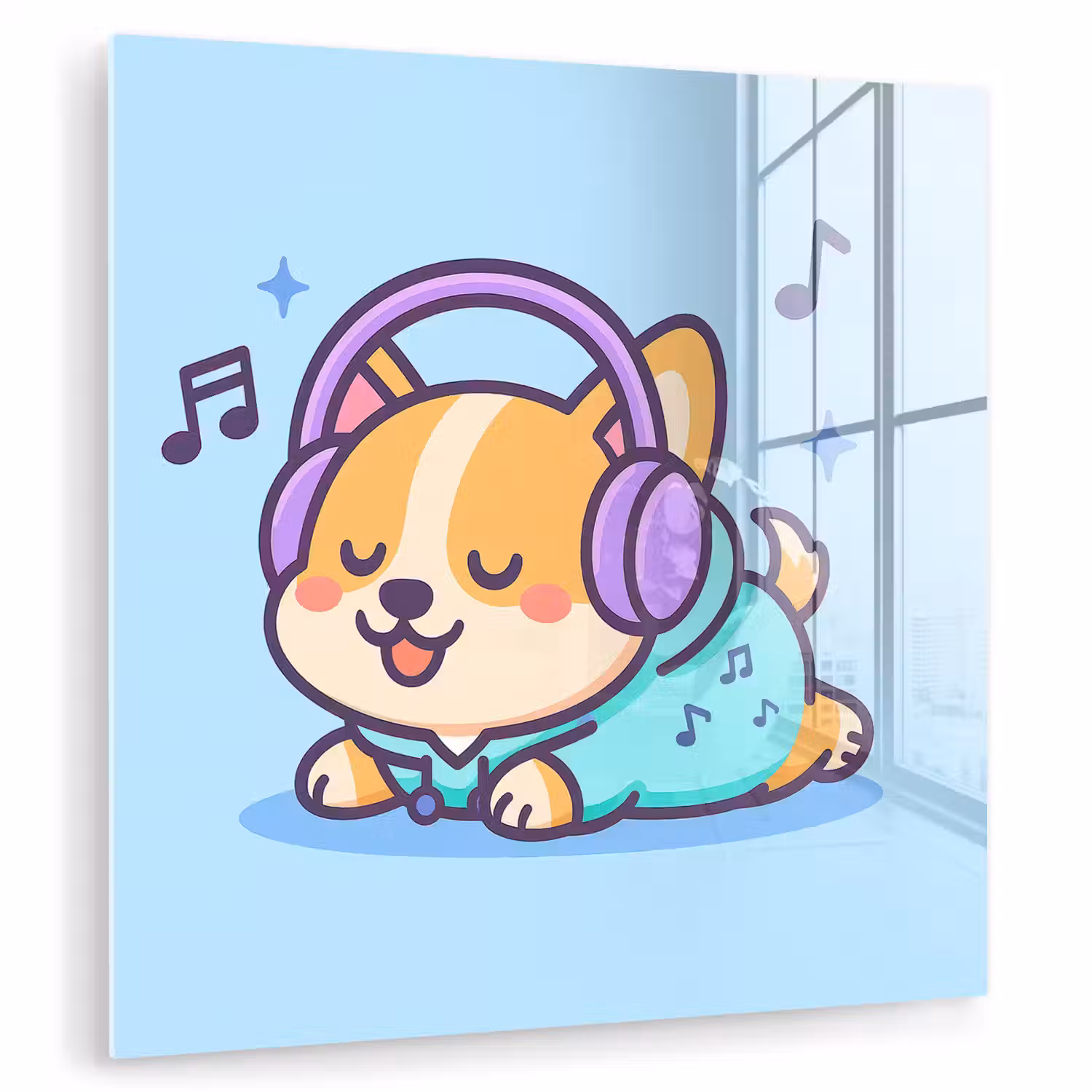 Corgi - Koptelefoon - Blauw - Muzieknoten plexiglas 5mm klein -zzzproduct_nieuw