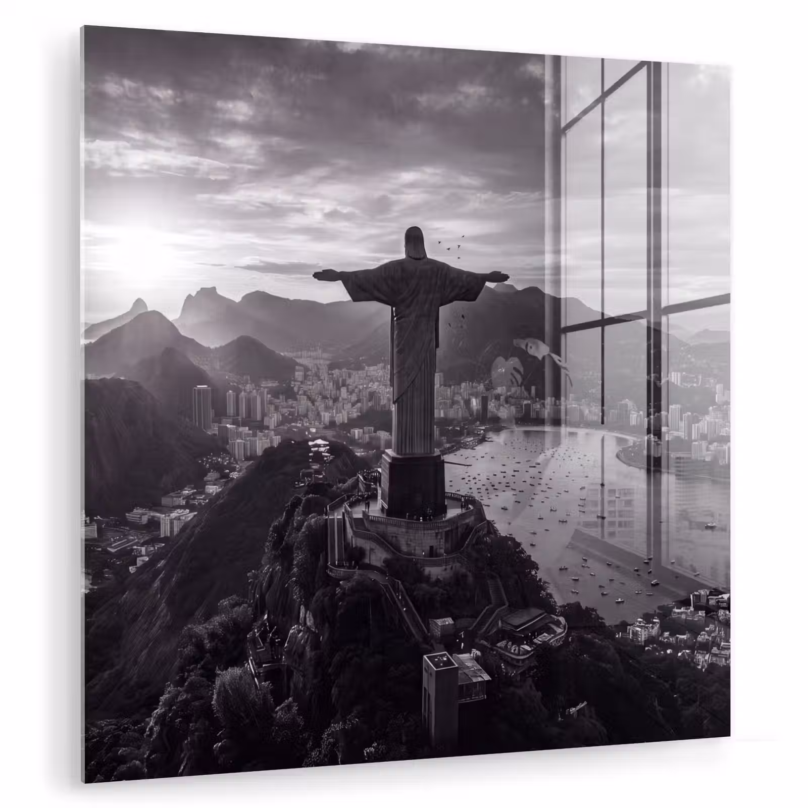 Glasbild - Denkmal – Stadtansicht – Landschaft – Schwarz-Weiß - Monument - Stadsgezicht - Landschap - Zwart-wit plexiglas 5mm klein