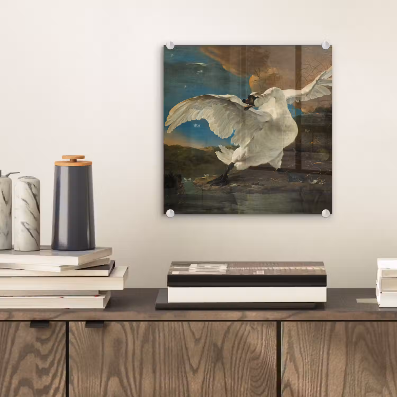 De bedreigde zwaan - Schilderij van Jan Asselijn plexiglas 5mm klein -sfeer1