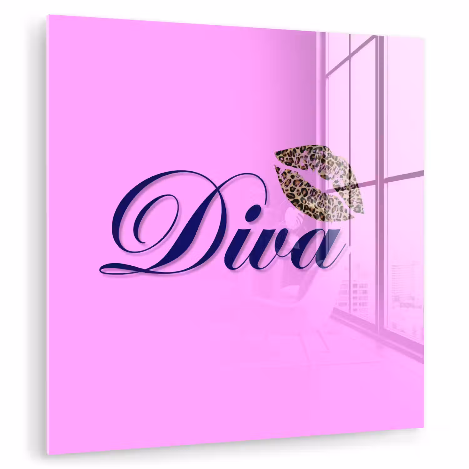Diva - Lip - Panterprint - Roze plexiglas 5mm klein -zzzproduct_nieuw