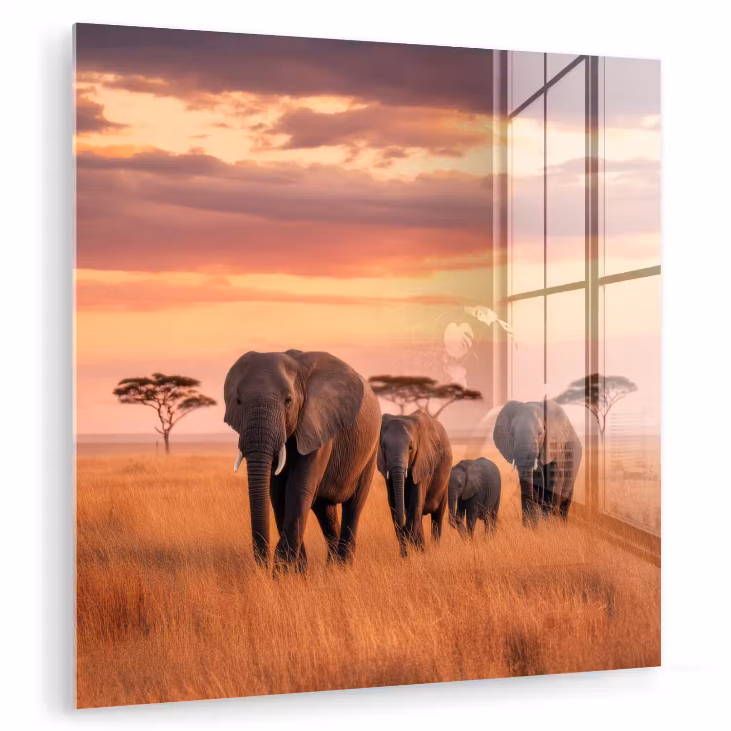 Groep olifanten - Open vlakte - Zon plexiglas 5mm klein -zzzproduct_nieuw