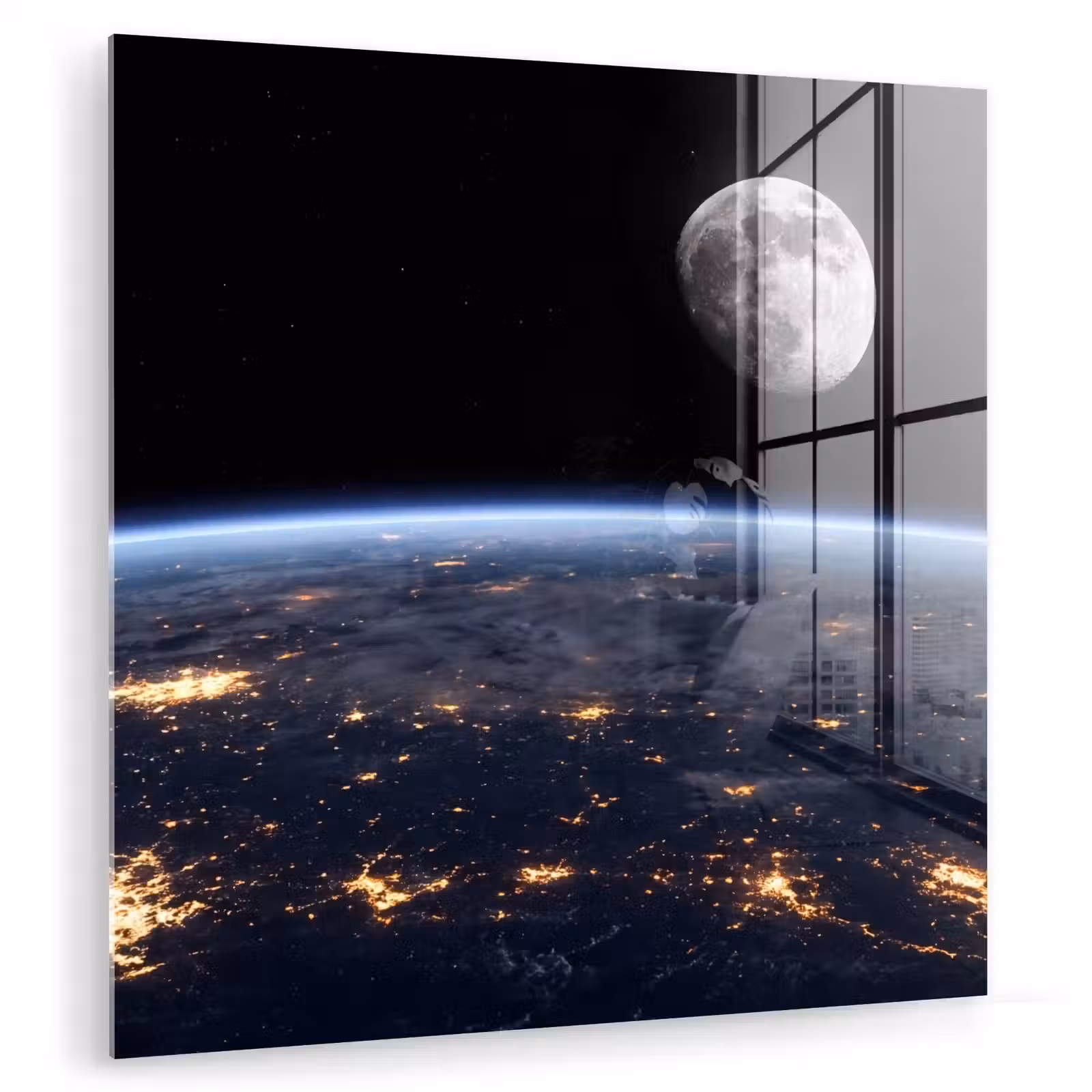 Glasbild - Erde – Nacht – Weltraum - Aarde - Nacht - Ruimte plexiglas 5mm klein