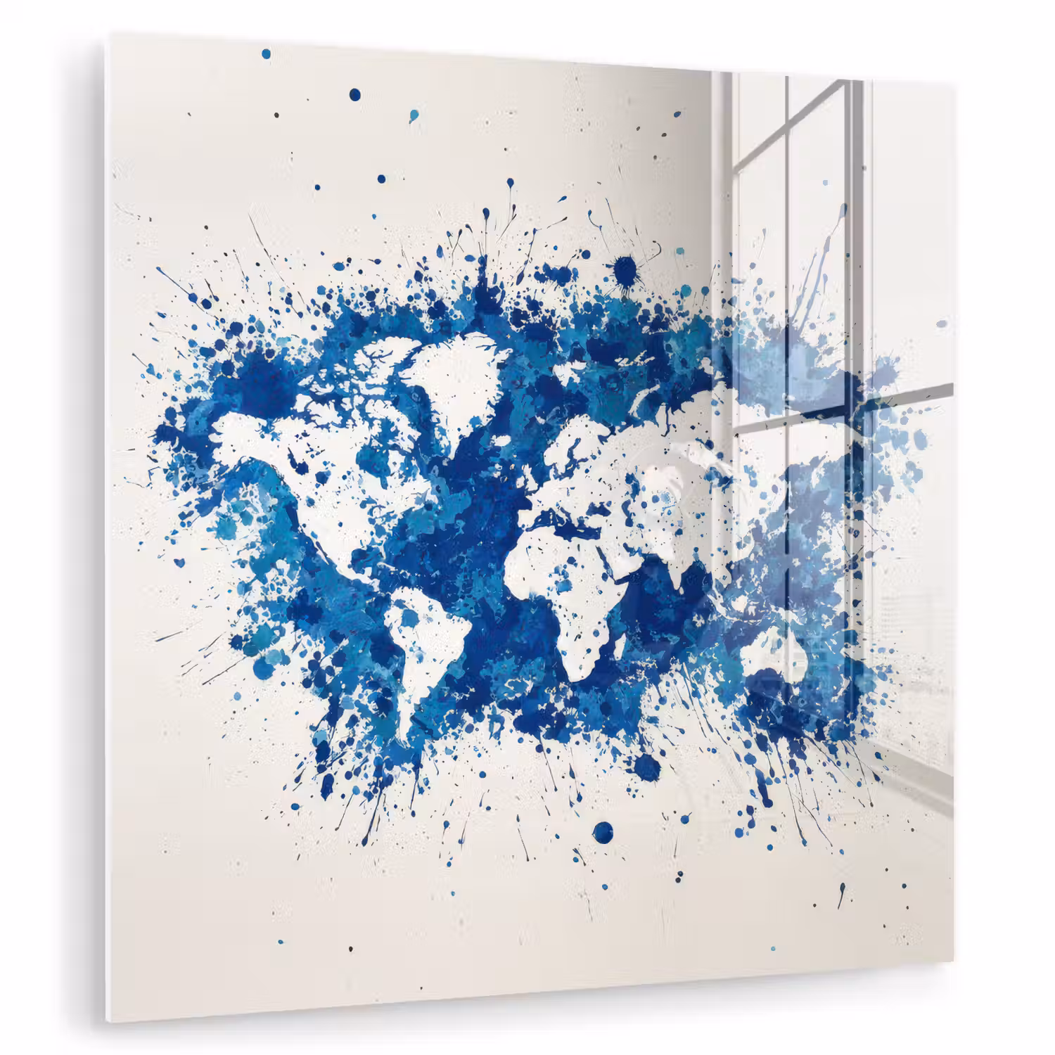 Verfspatten - Blauw - Wereldkaart plexiglas 5mm klein -zzzproduct_nieuw