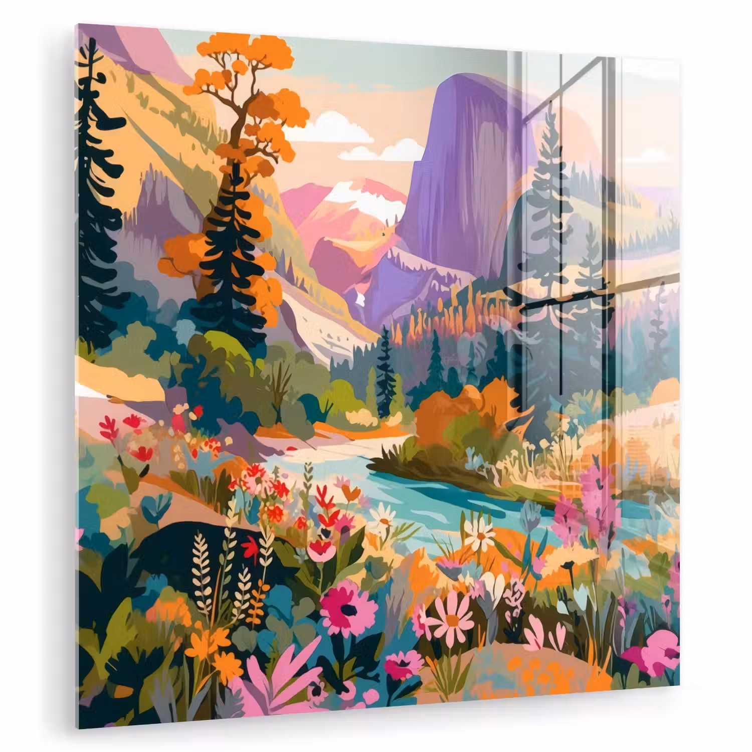 Rivier - Vallei vol bloemen - Levendig plexiglas 5mm klein -zzzproduct_nieuw