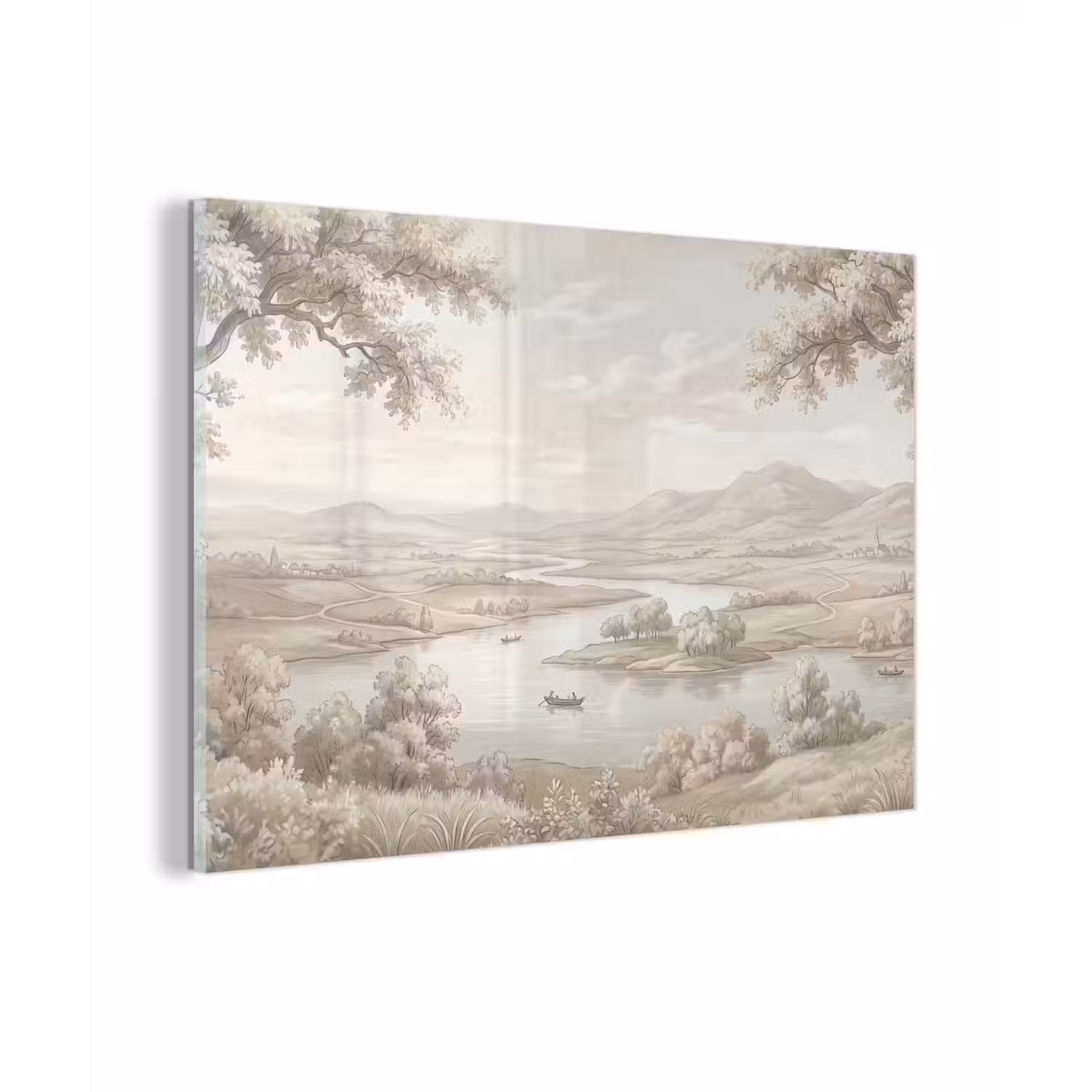 Rivierlandschap - Bergen - Natuur - Vintage - Beige plexiglas 5mm klein -zzzproduct_nieuw