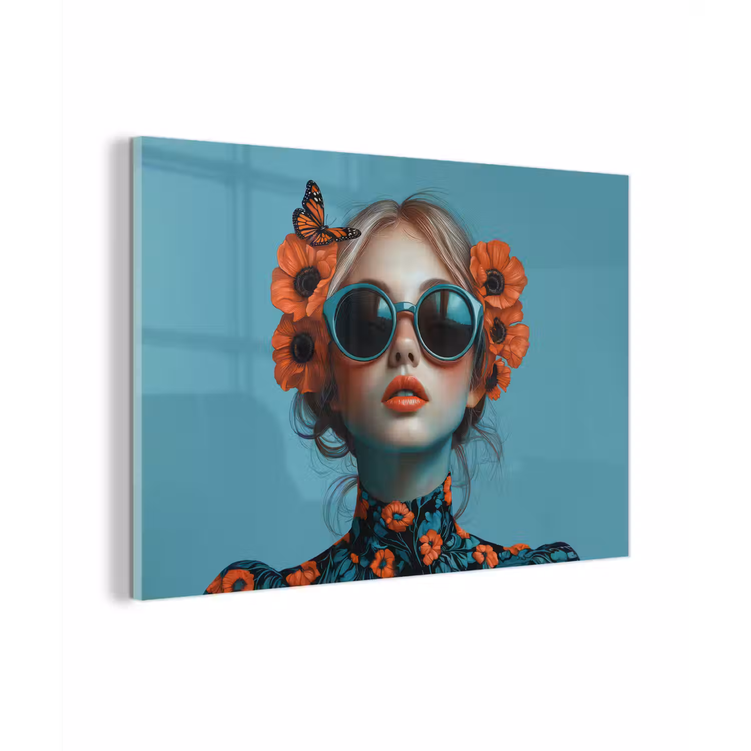 Vrouw - Blauw - Vlinder - Bloemen - Aesthetic plexiglas 5mm klein -zzzproduct_nieuw