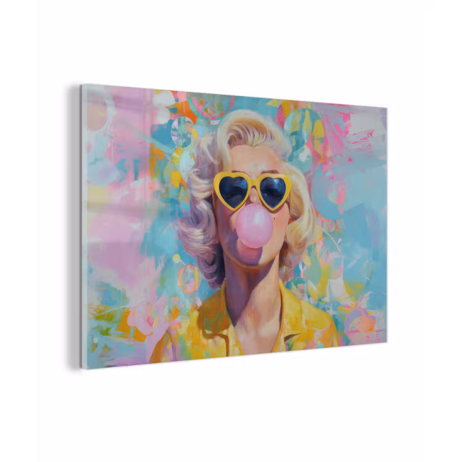 Vrouw - Blond - Roze kauwgom - Kleurrijk - Pastel plexiglas 5mm klein -zzzproduct_nieuw