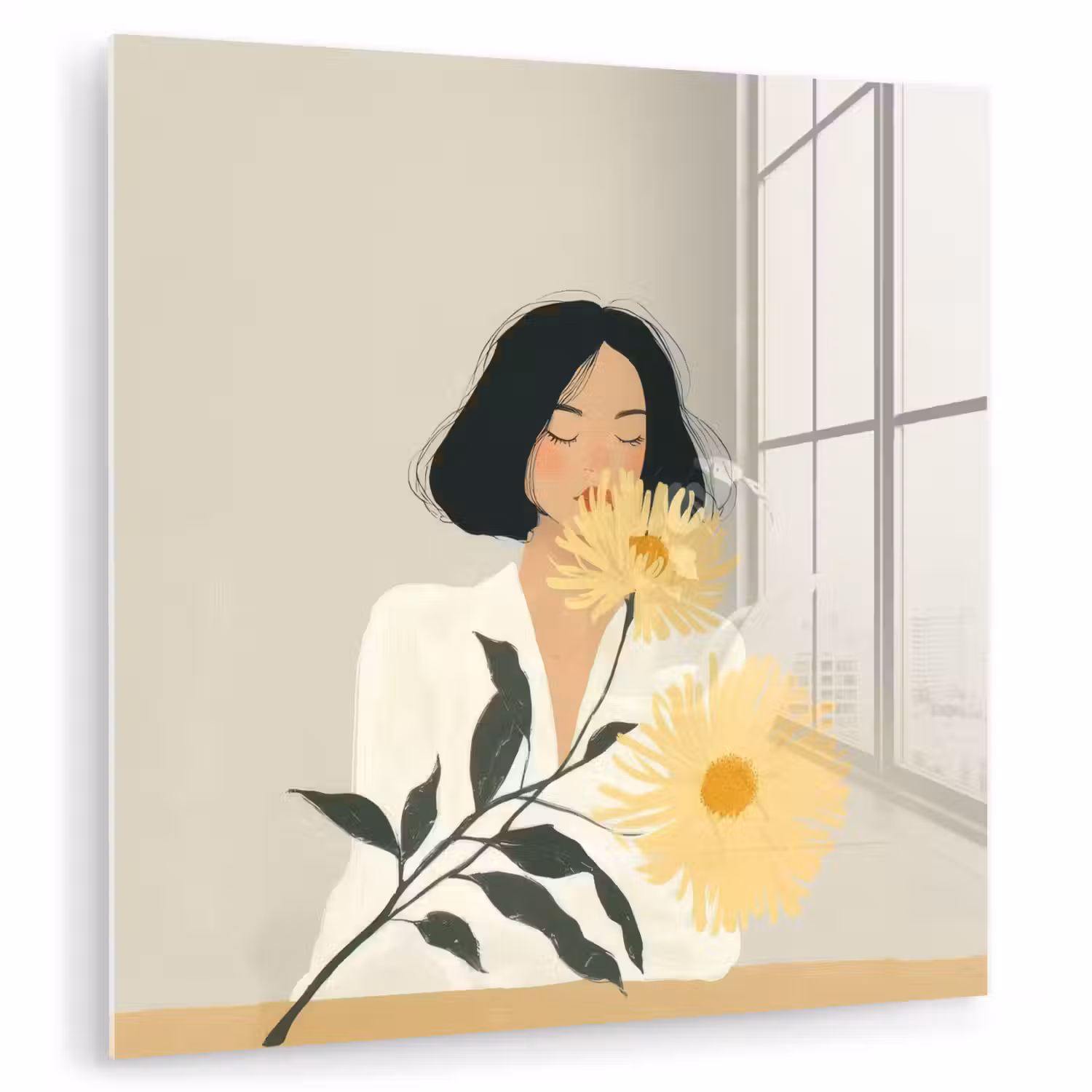 Vrouw - Bloem - Geel - Minimalistisch plexiglas 5mm klein -zzzproduct_nieuw