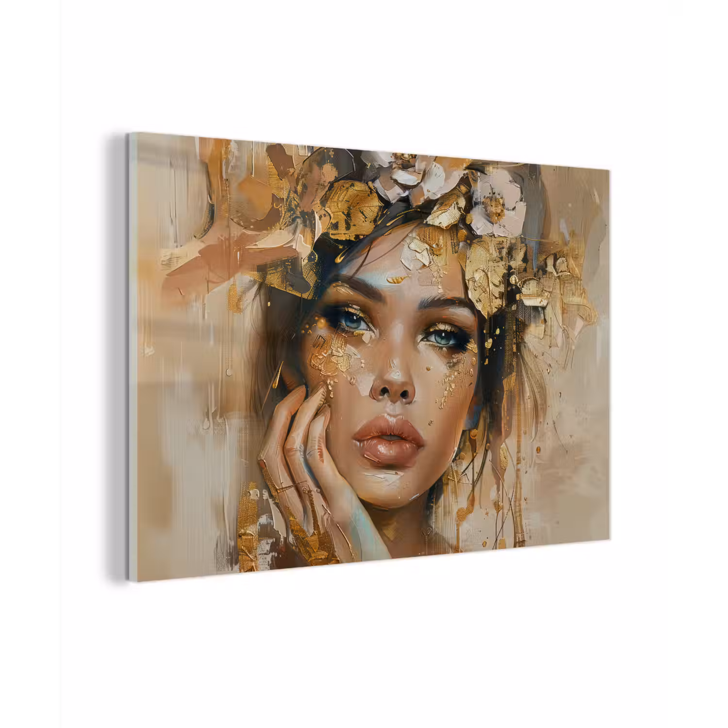 Vrouw - Bloemen - Goud - Portret plexiglas 5mm klein -zzzproduct_nieuw