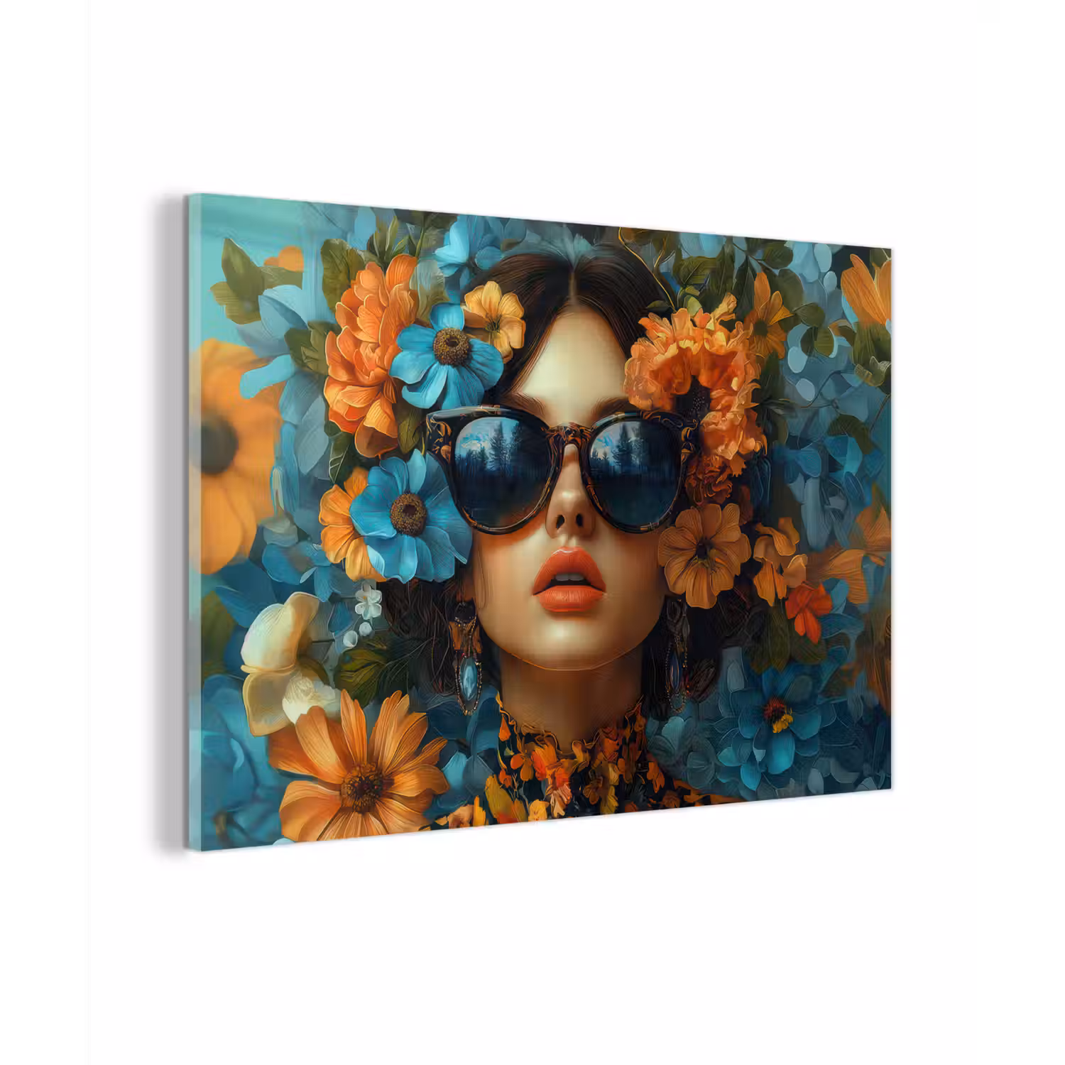 Vrouw - Bloemen - Oranje - Blauw - Modern plexiglas 5mm klein -zzzproduct_nieuw