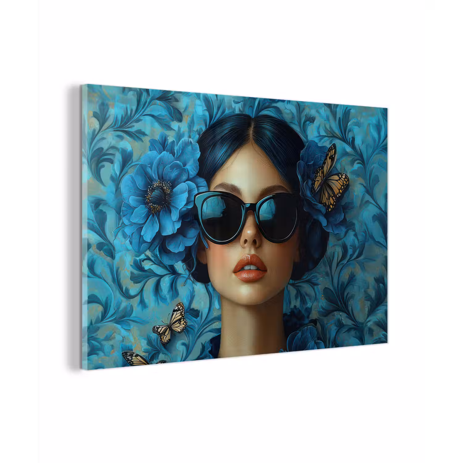 Vrouw - Bloemen - Vlinders - Blauw - Abstract plexiglas 5mm klein -zzzproduct_nieuw