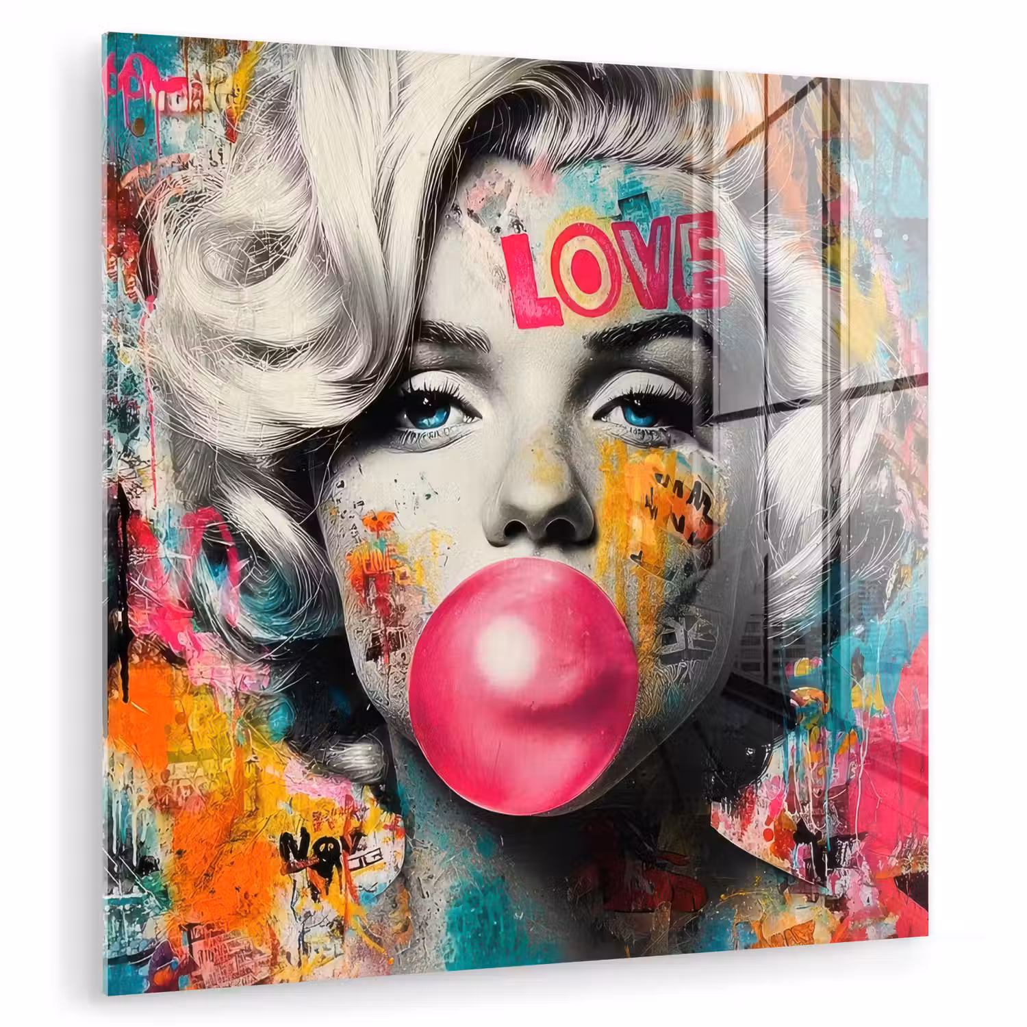 Vrouw - Kauwgom - Graffiti - Neonkleuren plexiglas 5mm klein -zzzproduct_nieuw