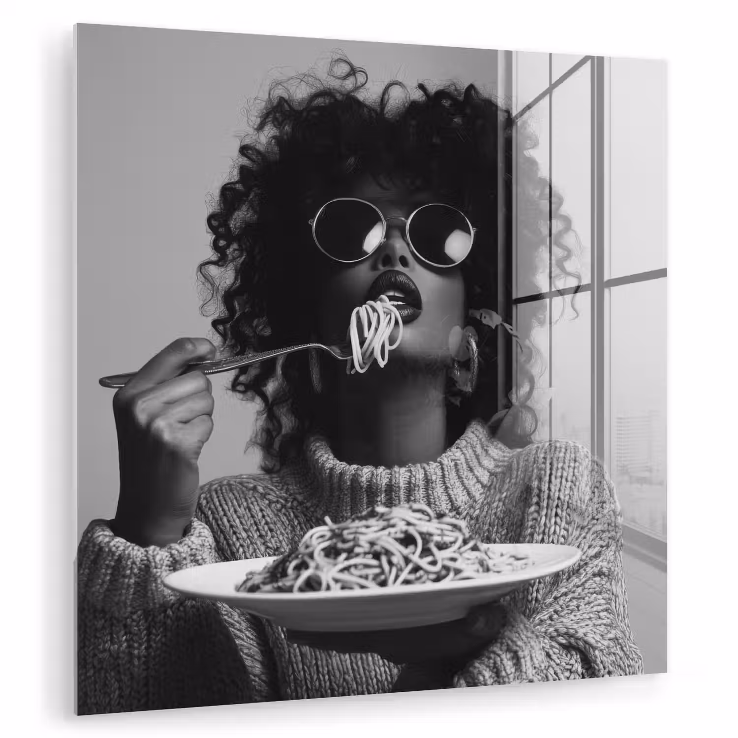 Vrouw - Pasta - Zwart - Wit plexiglas 5mm klein -zzzproduct_nieuw