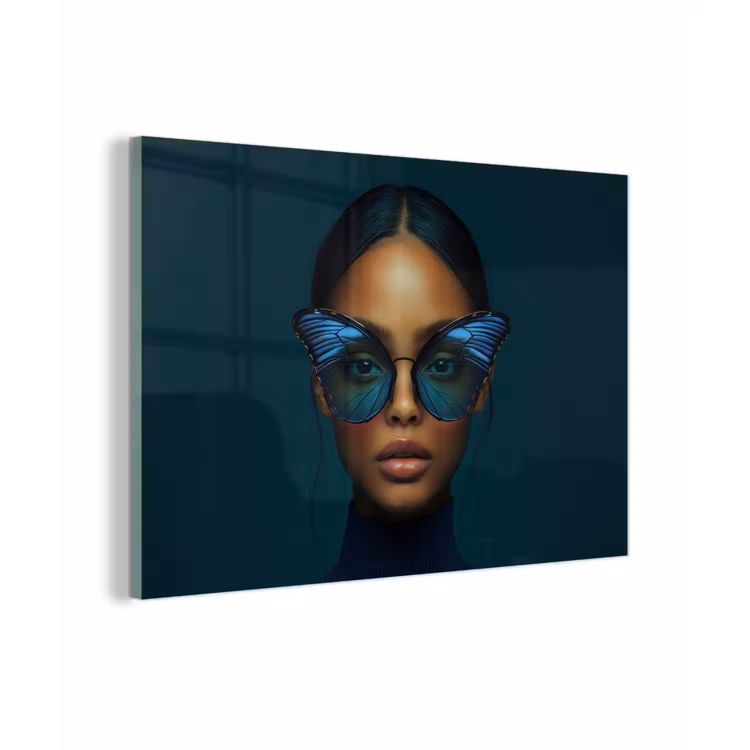Vrouw - Vlinder - Bril - Blauw - Modern - Portret plexiglas 5mm klein -zzzproduct_nieuw