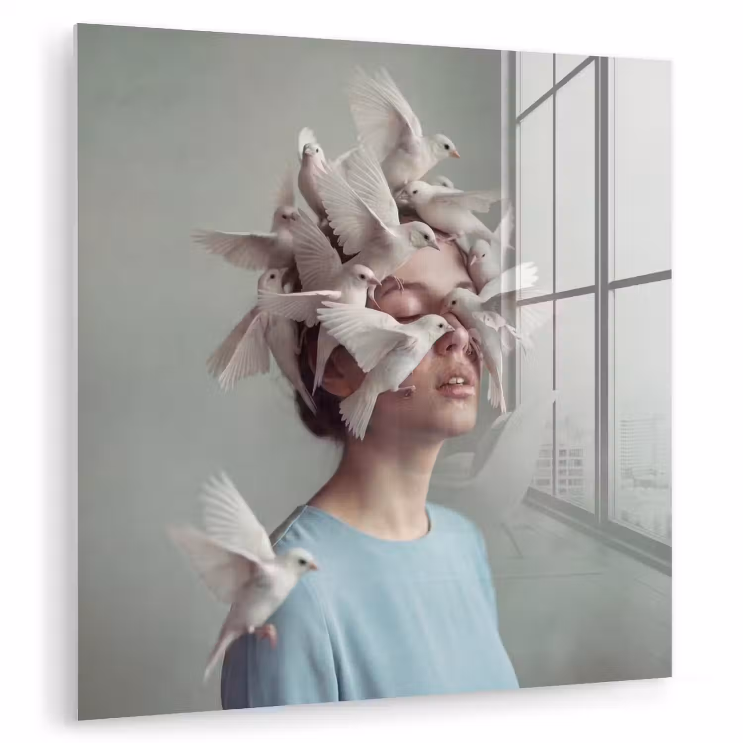 Vrouw - Vogels - Abstract - Modern - Wit plexiglas 5mm klein -zzzproduct_nieuw