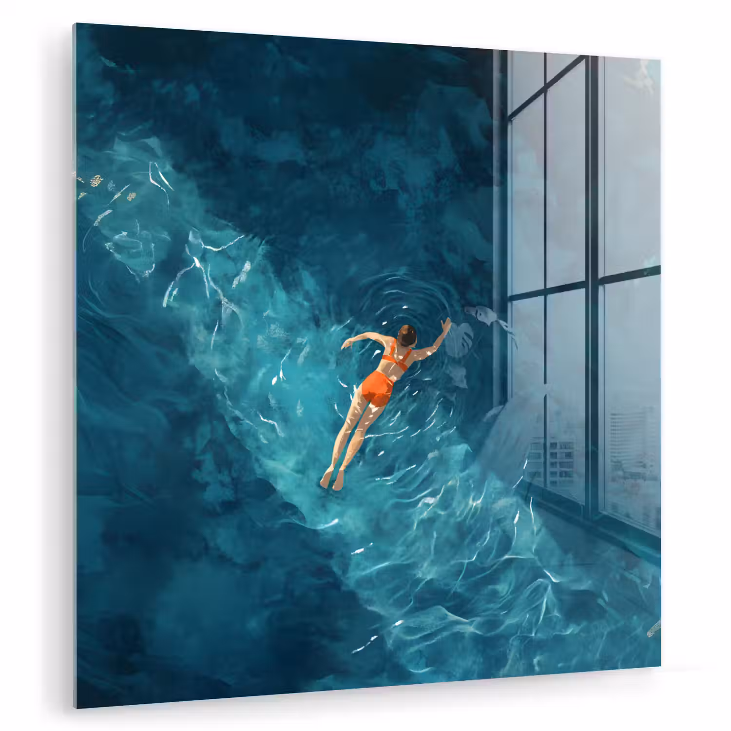 Vrouw - Water - Bikini - Oranje plexiglas 5mm klein -zzzproduct_nieuw
