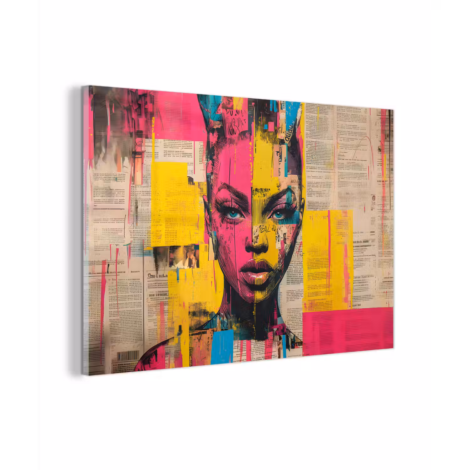 Vrouwengezicht - Krantenpapier - Abstract - Roze plexiglas 5mm klein -zzzproduct_nieuw